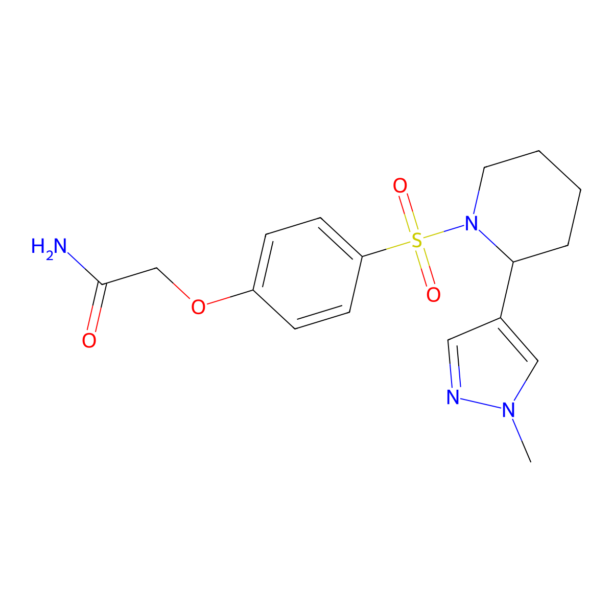 2-(4-{[2-(1-methyl-1H-pyrazol-4-yl)piperidin-1-yl]sulfonyl}phenoxy)acetamide molecular structure, CAS 2097923-34-5