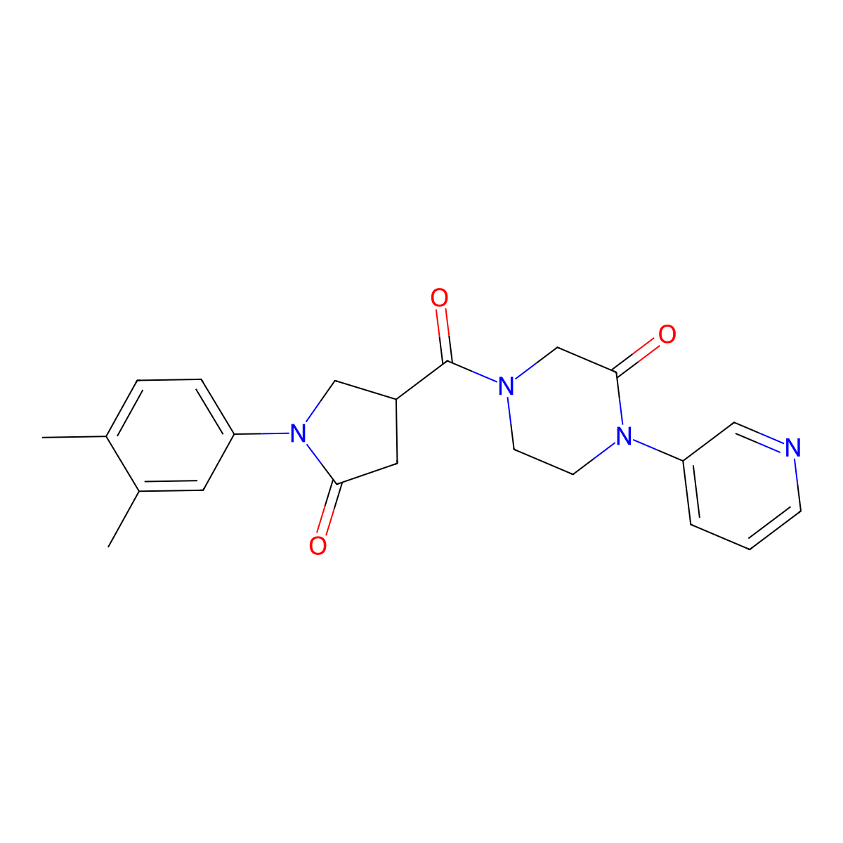4-[1-(3,4-Dimethylphenyl)-5-oxopyrrolidine-3-carbonyl]-1-(pyridin-3-yl)piperazin-2-one molecular structure, CAS 2097923-36-7