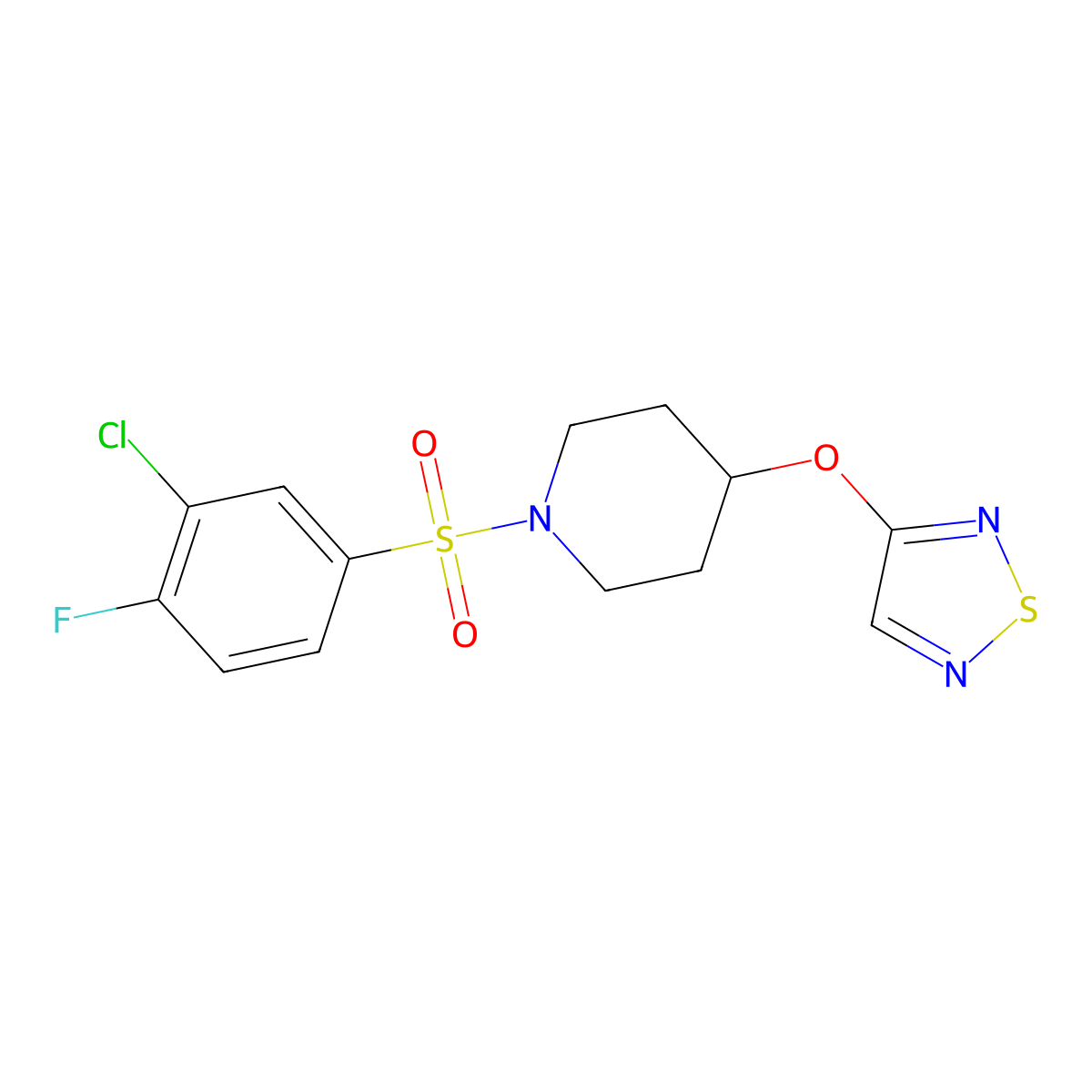 1-(3-Chloro-4-fluorobenzenesulfonyl)-4-(1,2,5-thiadiazol-3-yloxy)piperidine molecular structure, CAS 2097923-37-8