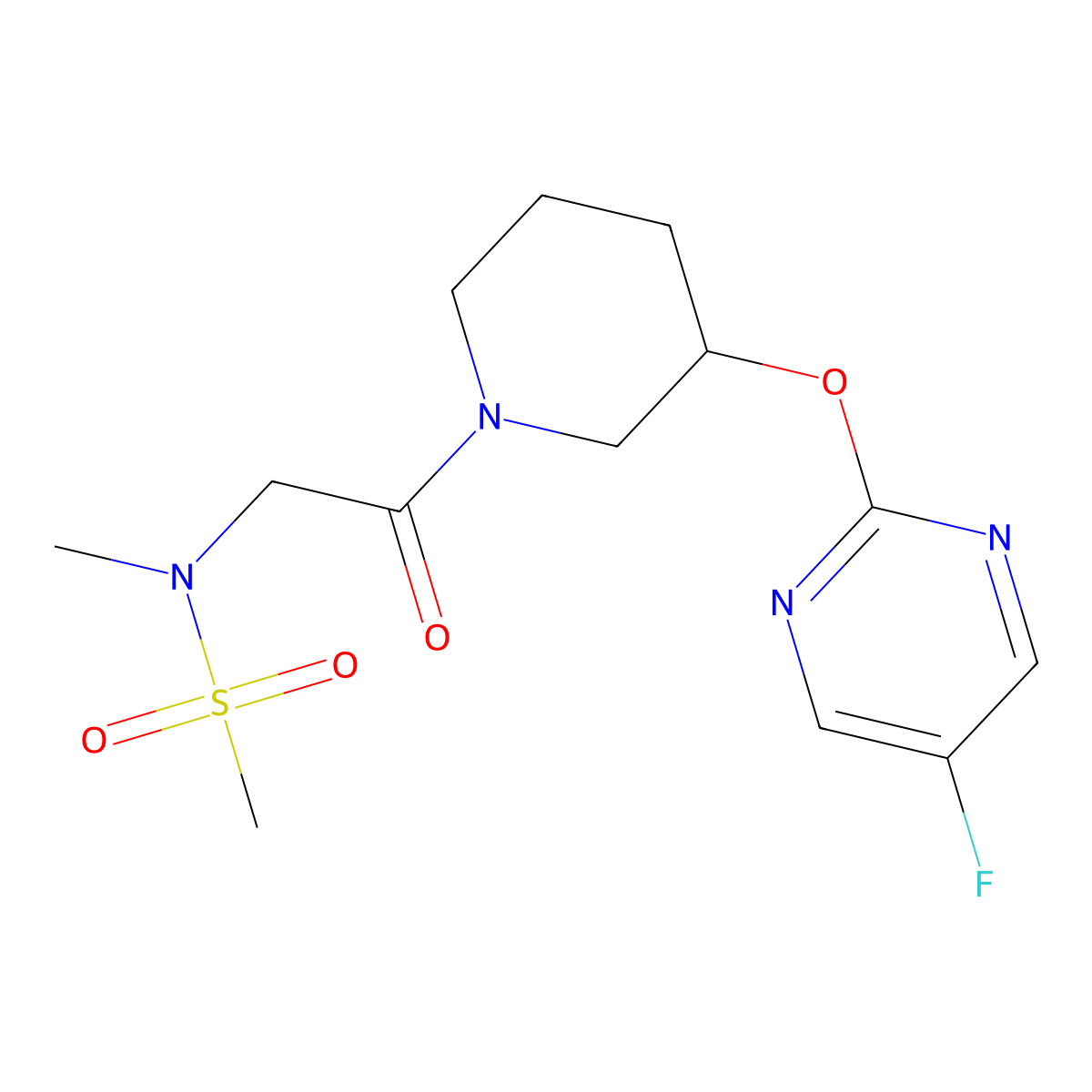 N-(2-{3-[(5-fluoropyrimidin-2-yl)oxy]piperidin-1-yl}-2-oxoethyl)-N-methylmethanesulfonamide molecular structure, CAS 2097923-38-9