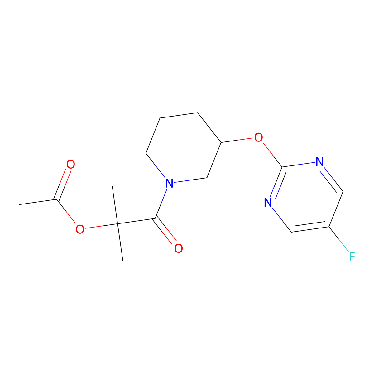 1-(3-((5-Fluoropyrimidin-2-yl)oxy)piperidin-1-yl)-2-methyl-1-oxopropan-2-yl acetate molecular structure, CAS 2097923-45-8