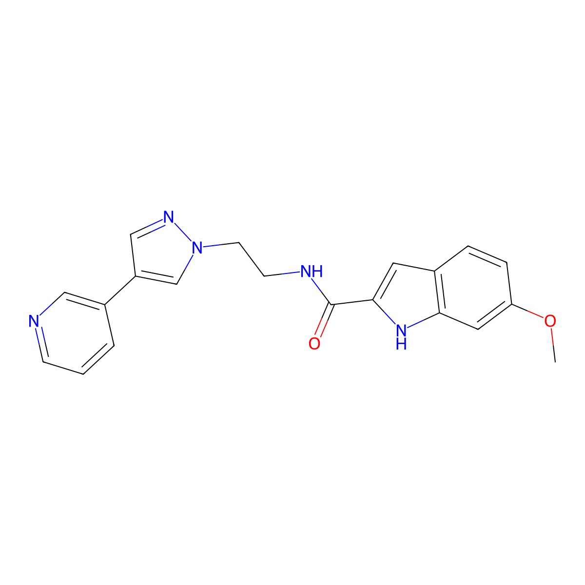 6-methoxy-N-{2-[4-(pyridin-3-yl)-1H-pyrazol-1-yl]ethyl}-1H-indole-2-carboxamide molecular structure, CAS 2097923-48-1