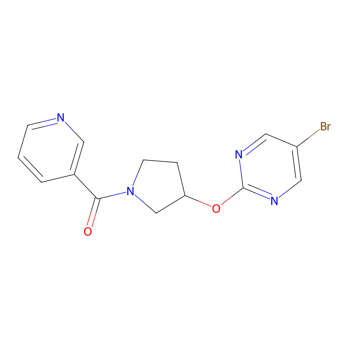 5-Bromo-2-{[1-(pyridine-3-carbonyl)pyrrolidin-3-yl]oxy}pyrimidine molecular structure, CAS 2097923-53-8