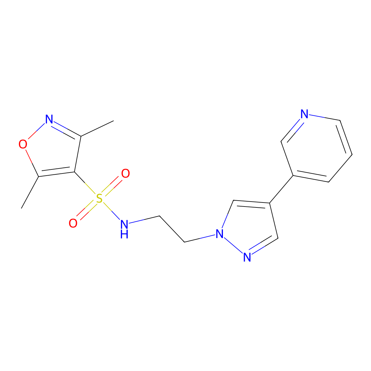 3,5-dimethyl-N-{2-[4-(pyridin-3-yl)-1H-pyrazol-1-yl]ethyl}-1,2-oxazole-4-sulfonamide molecular structure, CAS 2097923-54-9
