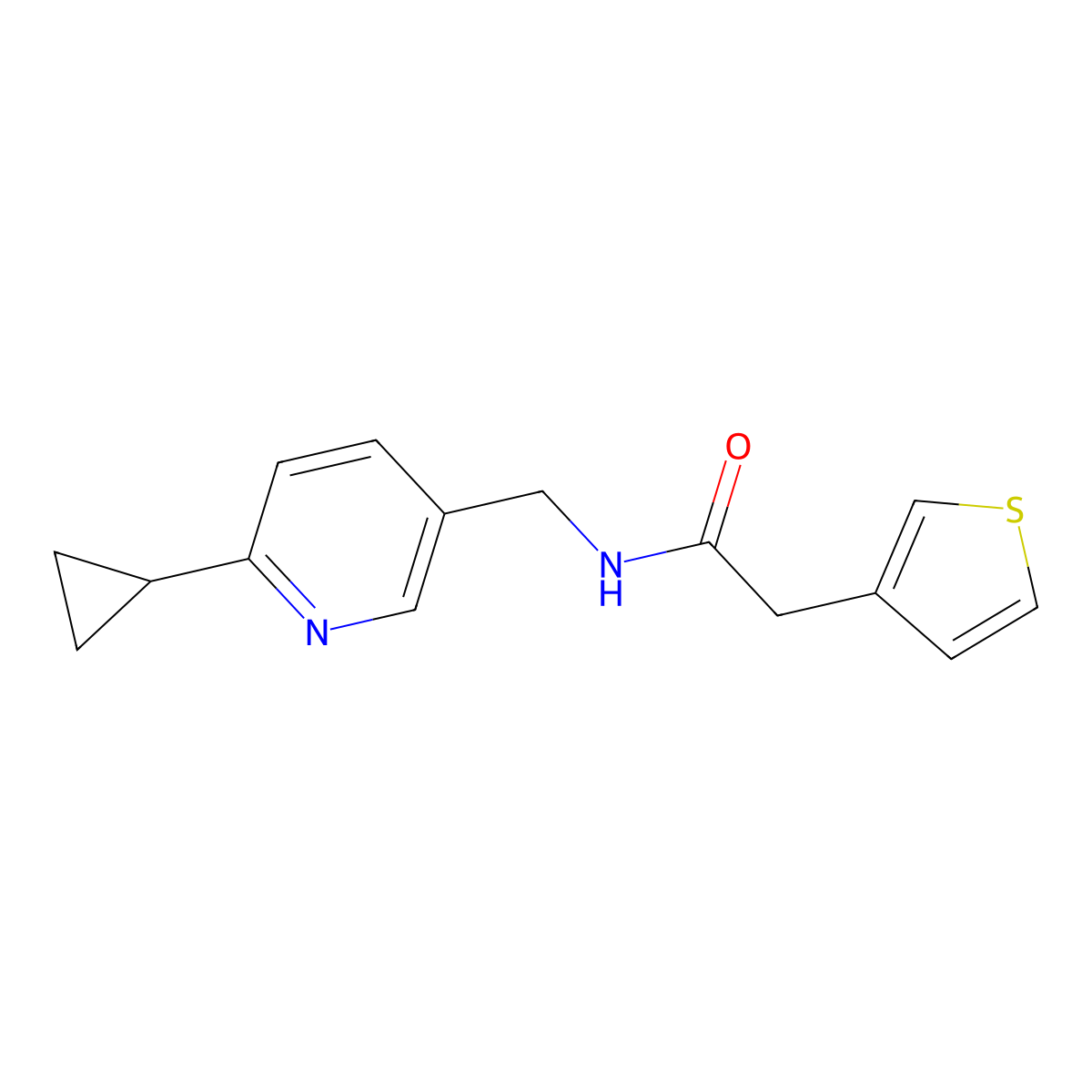 N-[(6-cyclopropylpyridin-3-yl)methyl]-2-(thiophen-3-yl)acetamide molecular structure, CAS 2097923-55-0