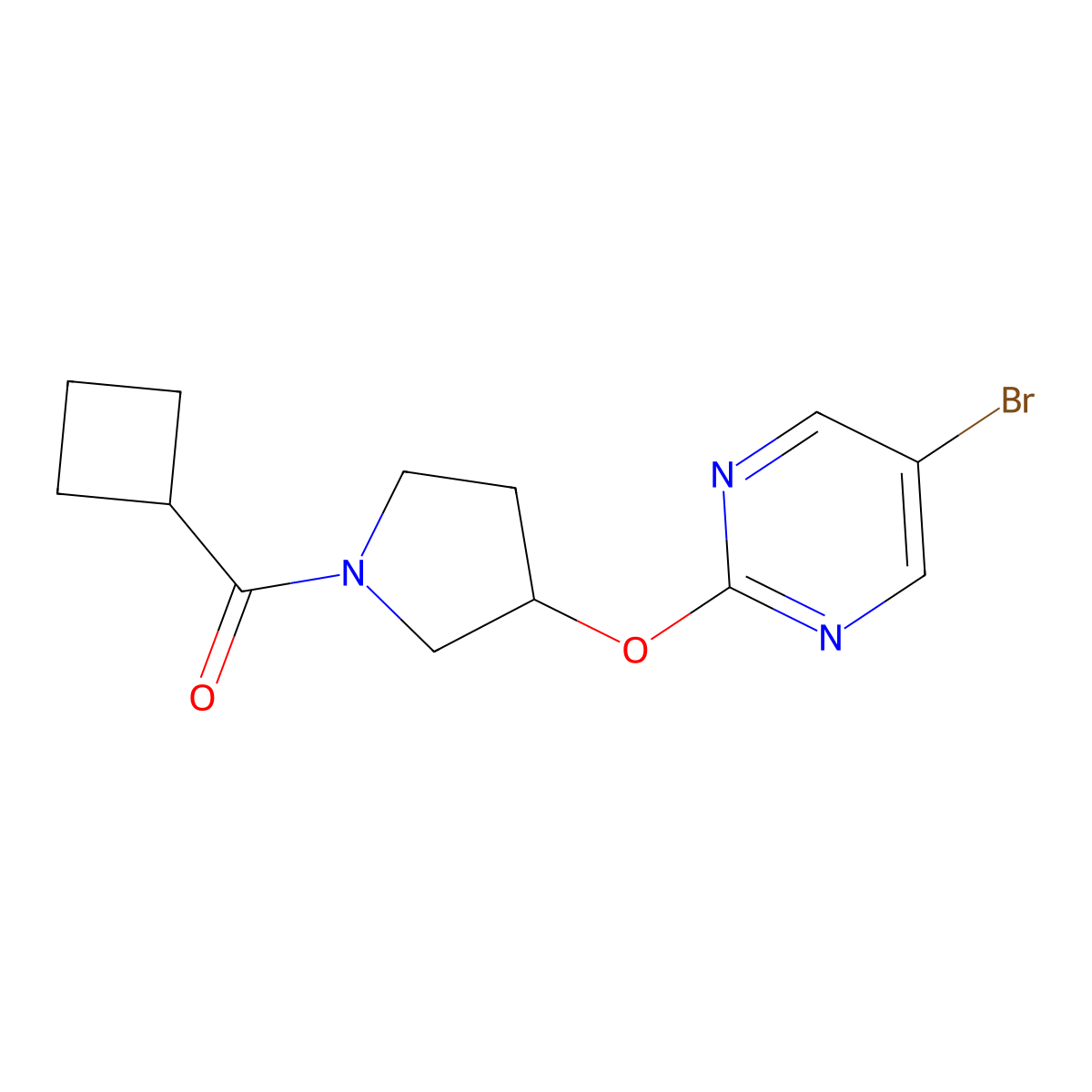5-Bromo-2-[(1-cyclobutanecarbonylpyrrolidin-3-yl)oxy]pyrimidine molecular structure, CAS 2097923-56-1
