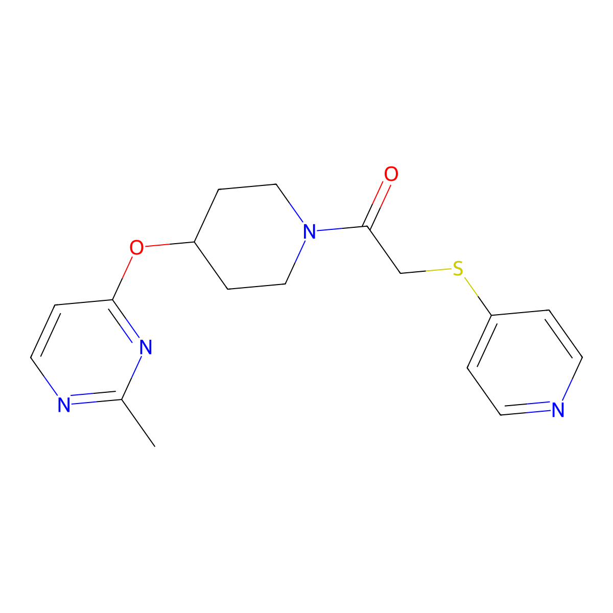 1-(4-((2-Methylpyrimidin-4-yl)oxy)piperidin-1-yl)-2-(pyridin-4-ylthio)ethanone molecular structure, CAS 2097923-57-2