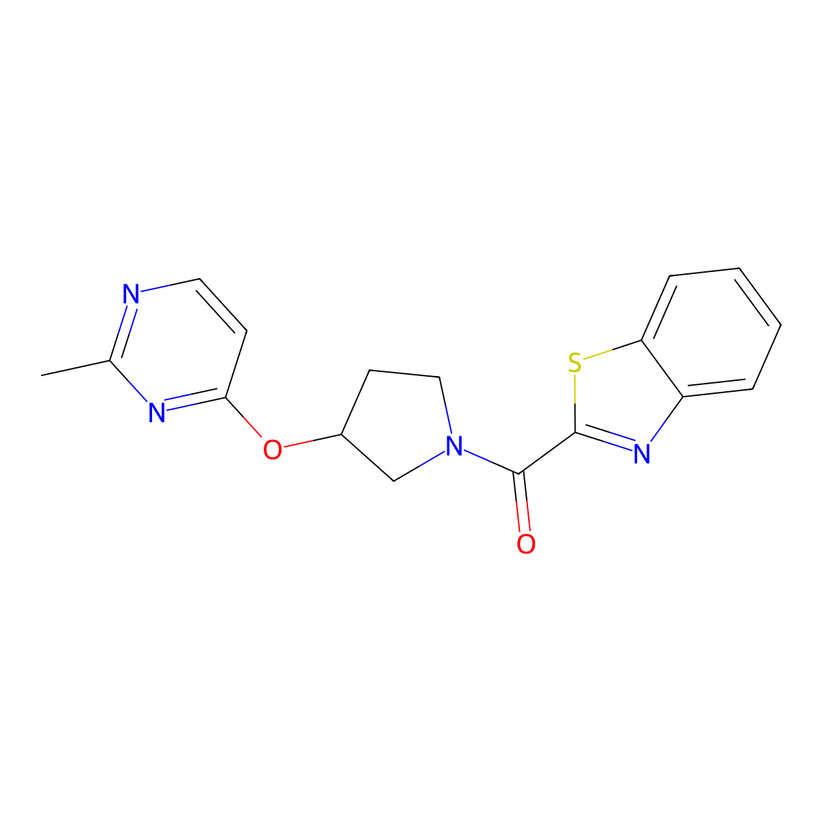 2-{3-[(2-Methylpyrimidin-4-yl)oxy]pyrrolidine-1-carbonyl}-1,3-benzothiazole molecular structure, CAS 2097923-64-1