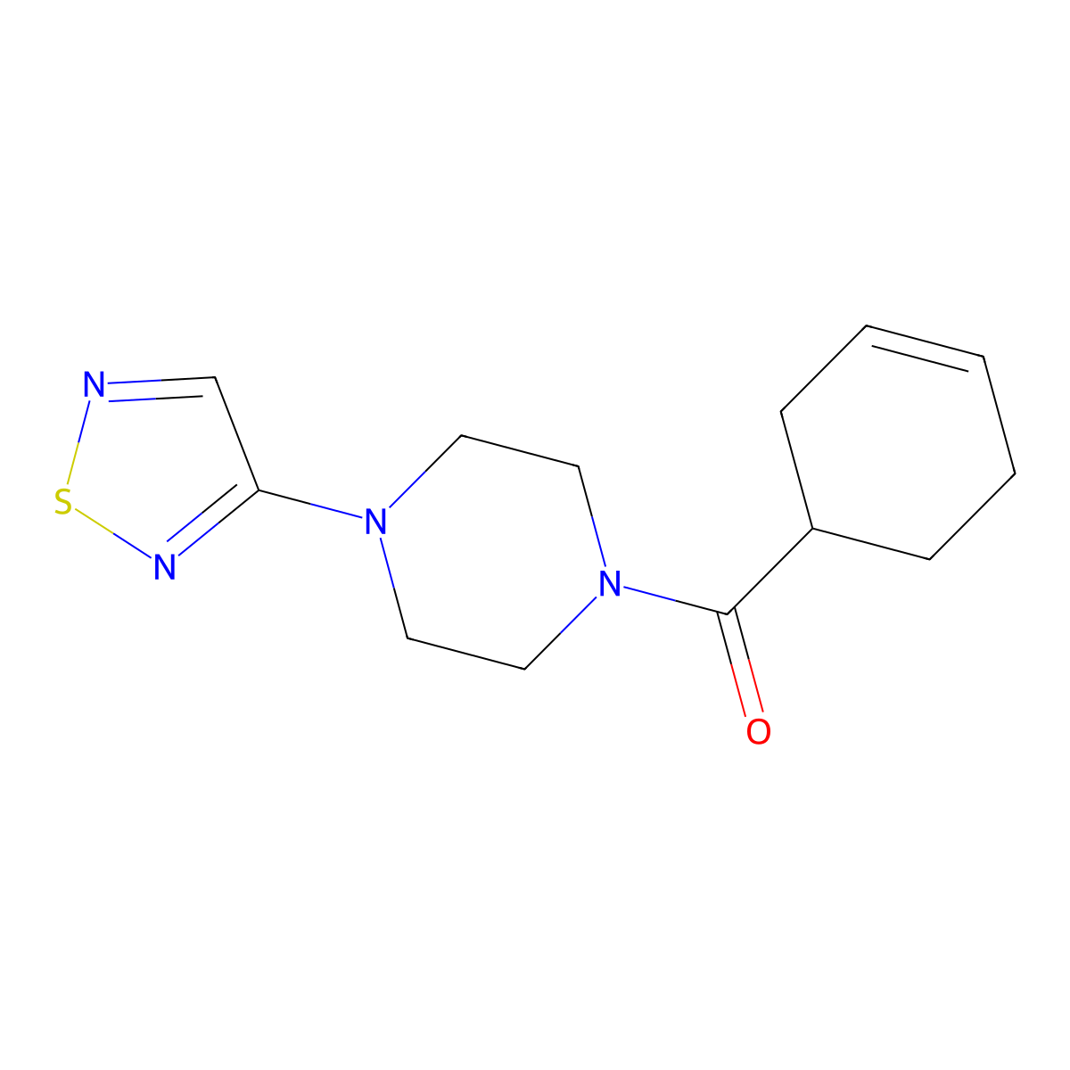1-(Cyclohex-3-ene-1-carbonyl)-4-(1,2,5-thiadiazol-3-yl)piperazine molecular structure, CAS 2097923-71-0
