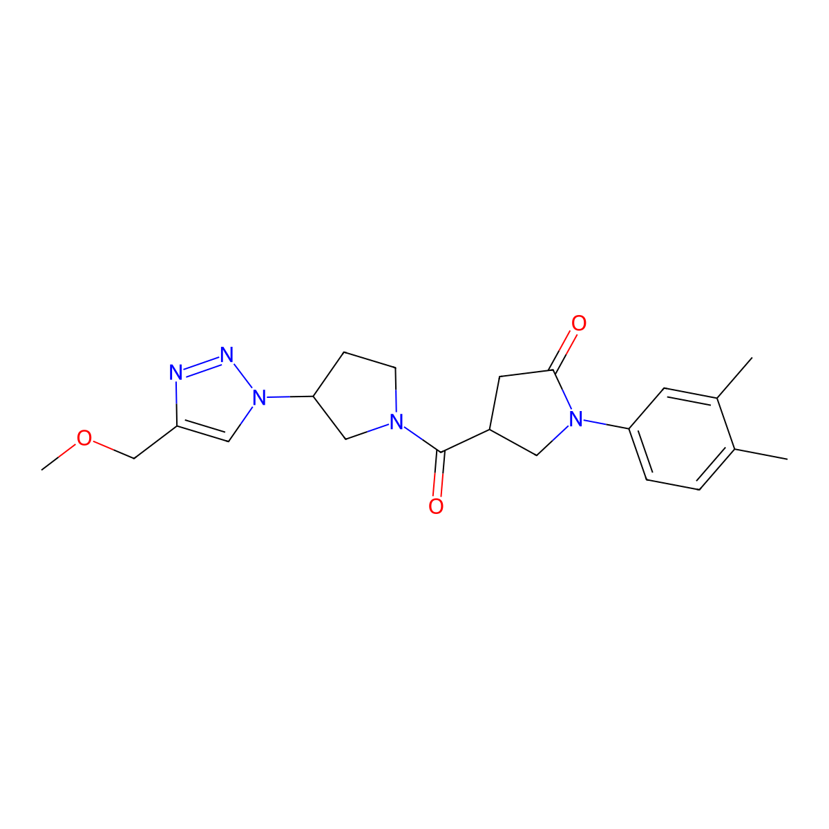 1-(3,4-dimethylphenyl)-4-{3-[4-(methoxymethyl)-1H-1,2,3-triazol-1-yl]pyrrolidine-1-carbonyl}pyrrolidin-2-one molecular structure, CAS 2097923-72-1