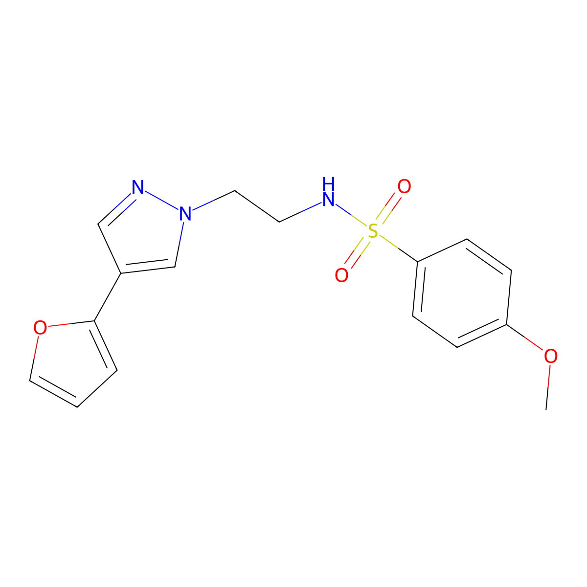 N-(2-(4-(furan-2-yl)-1H-pyrazol-1-yl)ethyl)-4-methoxybenzenesulfonamide molecular structure, CAS 2097923-75-4