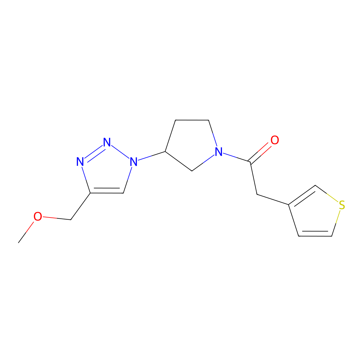 1-{3-[4-(methoxymethyl)-1H-1,2,3-triazol-1-yl]pyrrolidin-1-yl}-2-(thiophen-3-yl)ethan-1-one molecular structure, CAS 2097923-76-5
