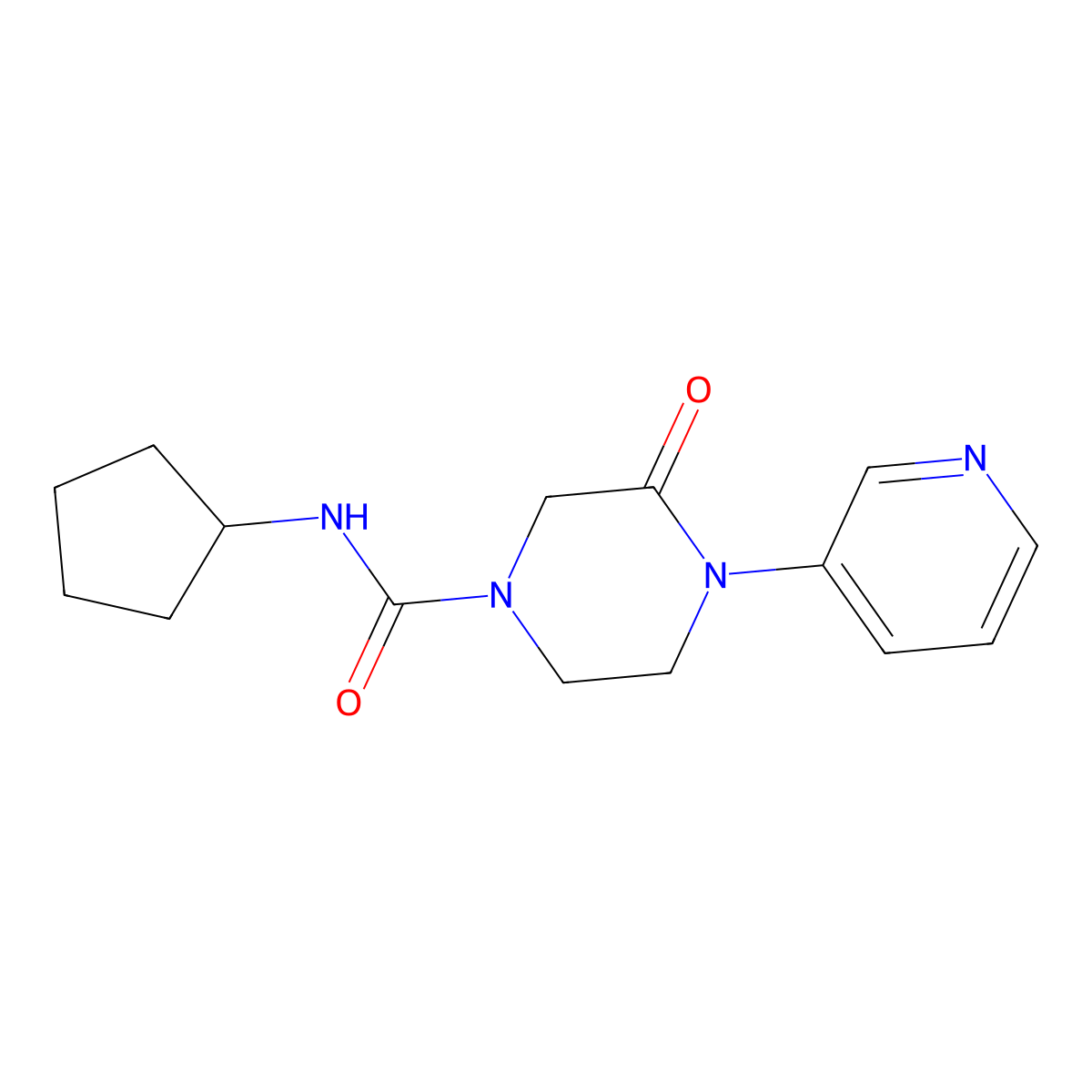 N-cyclopentyl-3-oxo-4-(pyridin-3-yl)piperazine-1-carboxamide molecular structure, CAS 2097923-79-8