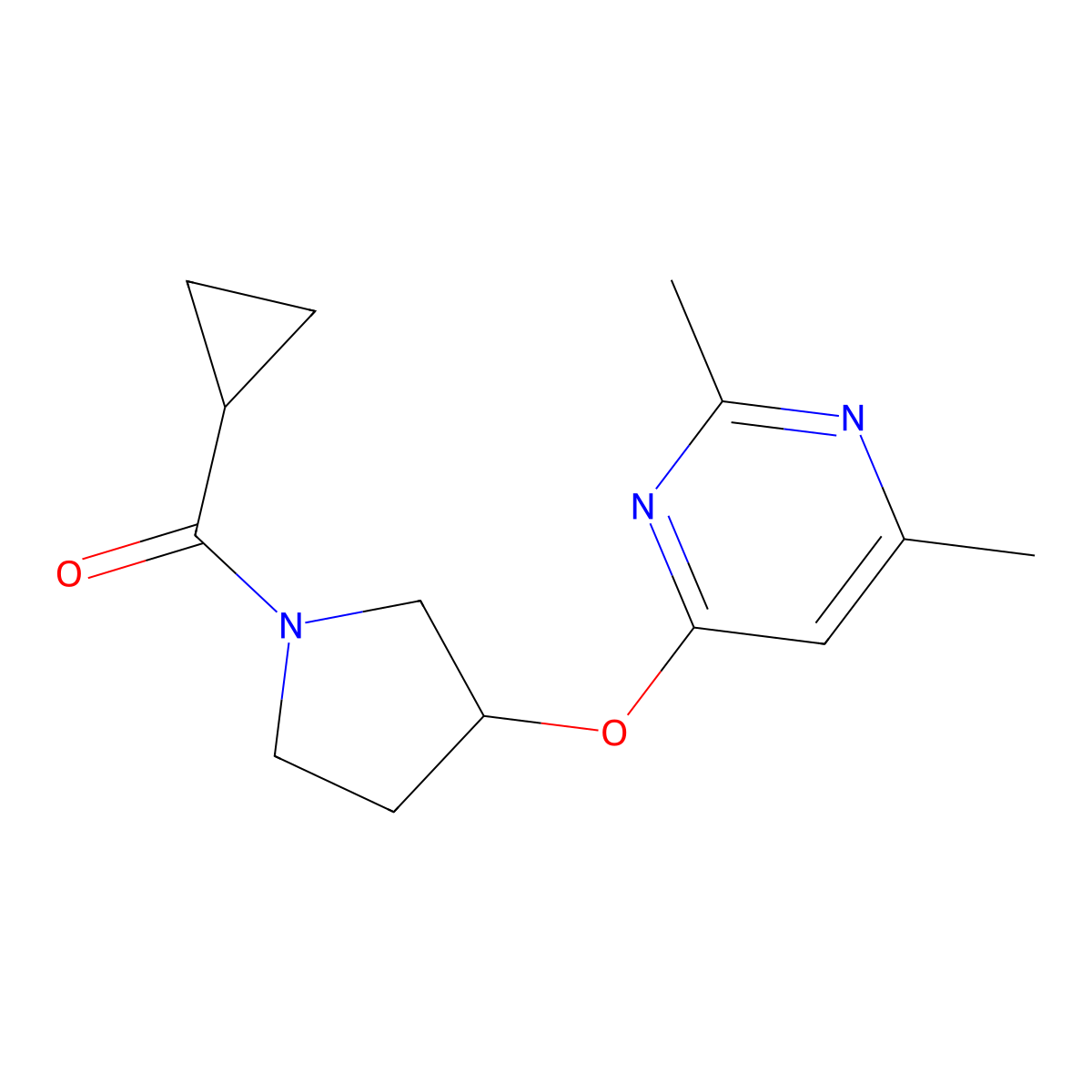 4-[(1-Cyclopropanecarbonylpyrrolidin-3-yl)oxy]-2,6-dimethylpyrimidine molecular structure, CAS 2097923-81-2