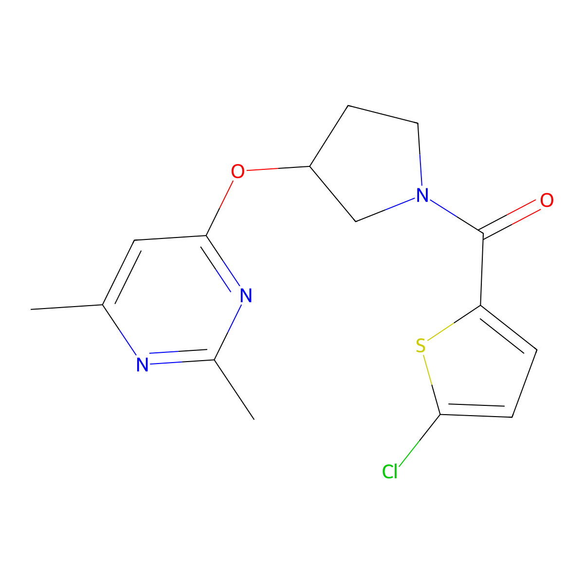 4-{[1-(5-Chlorothiophene-2-carbonyl)pyrrolidin-3-yl]oxy}-2,6-dimethylpyrimidine molecular structure, CAS 2097923-86-7