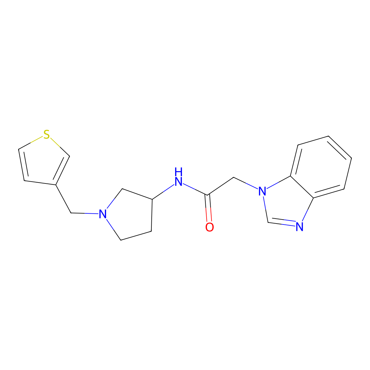 2-(1H-1,3-benzodiazol-1-yl)-N-{1-[(thiophen-3-yl)methyl]pyrrolidin-3-yl}acetamide molecular structure, CAS 2097923-90-3