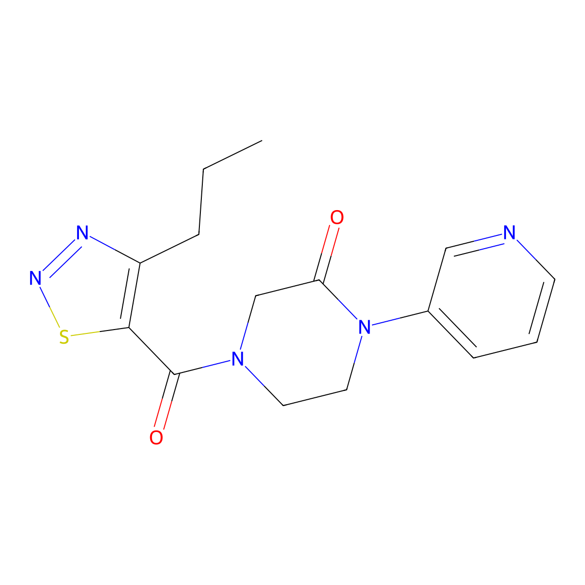4-(4-Propyl-1,2,3-thiadiazole-5-carbonyl)-1-(pyridin-3-yl)piperazin-2-one molecular structure, CAS 2097923-93-6