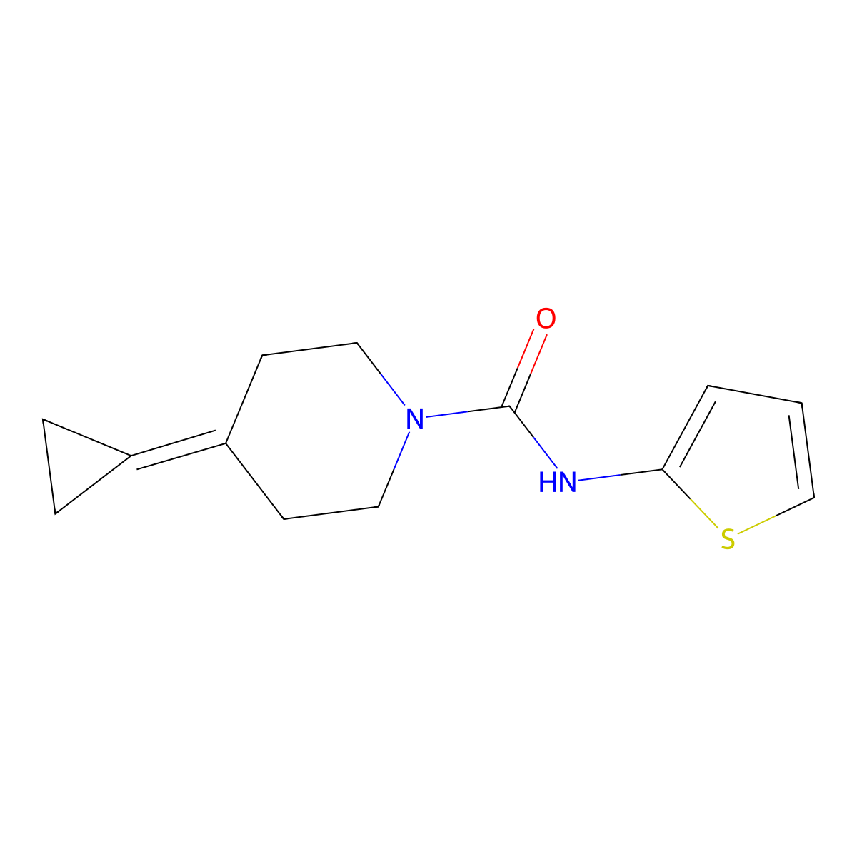 4-cyclopropylidene-N-(thiophen-2-yl)piperidine-1-carboxamide molecular structure, CAS 2097924-04-2