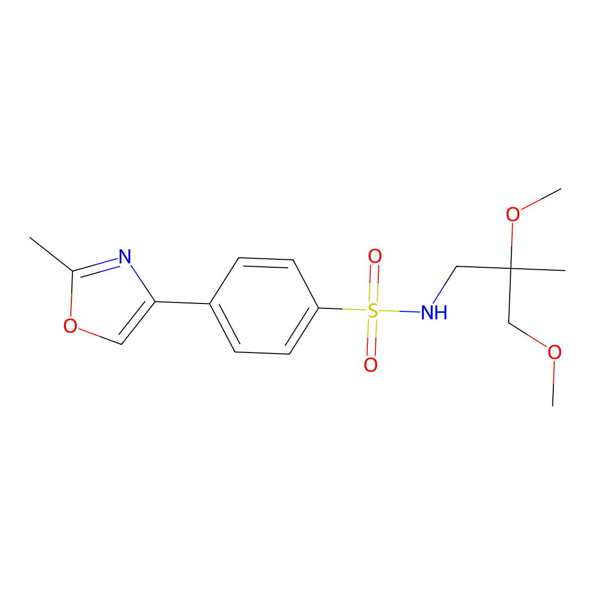 N-(2,3-dimethoxy-2-methylpropyl)-4-(2-methyl-1,3-oxazol-4-yl)benzene-1-sulfonamide molecular structure, CAS 2097924-08-6
