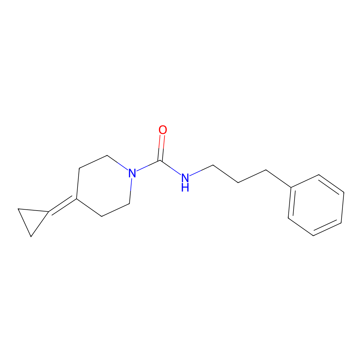 4-cyclopropylidene-N-(3-phenylpropyl)piperidine-1-carboxamide molecular structure, CAS 2097924-11-1