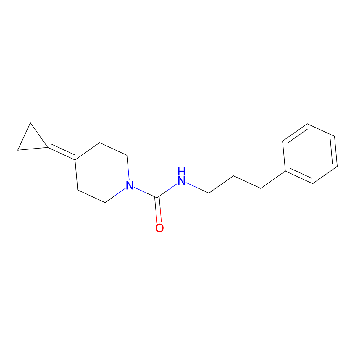 4-cyclopropylidene-N-(3-phenylpropyl)piperidine-1-carboxamide molecular structure, CAS 2097924-11-1