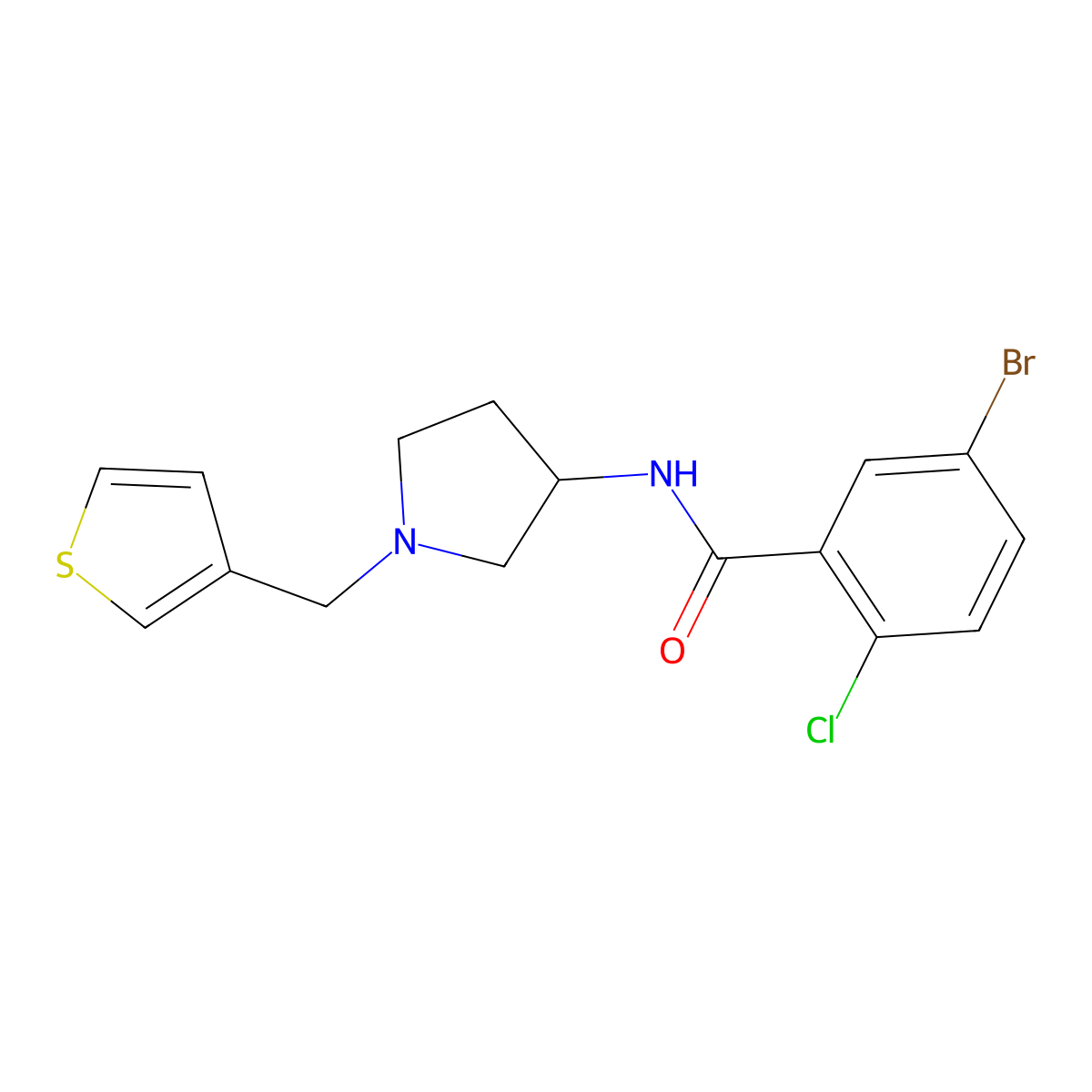 5-bromo-2-chloro-N-{1-[(thiophen-3-yl)methyl]pyrrolidin-3-yl}benzamide molecular structure, CAS 2097924-13-3