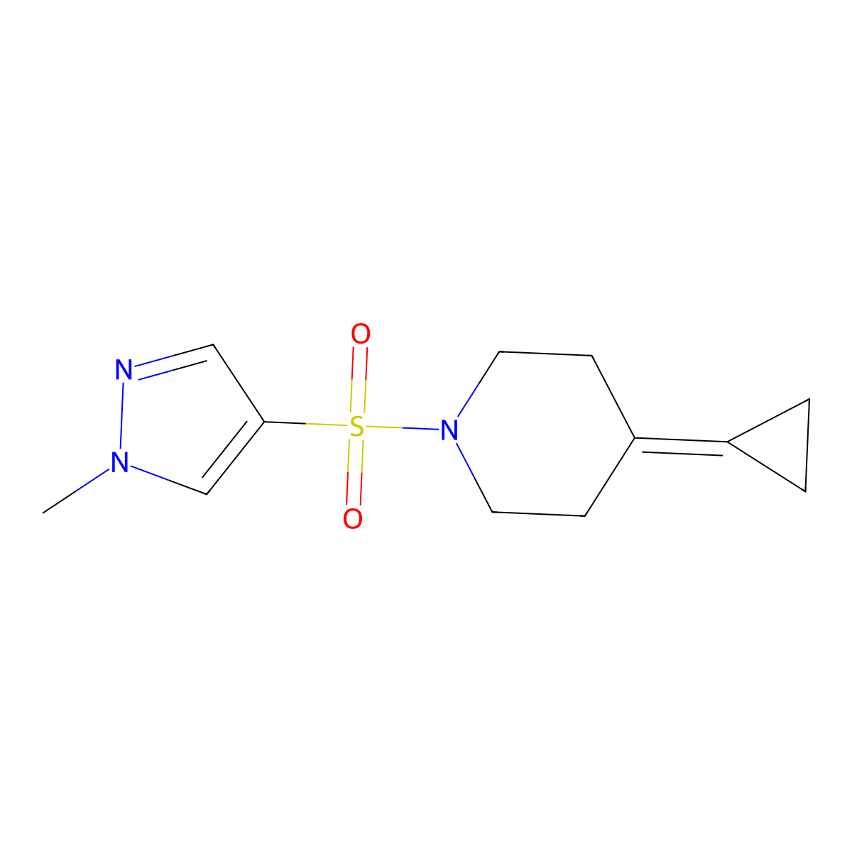 4-cyclopropylidene-1-[(1-methyl-1H-pyrazol-4-yl)sulfonyl]piperidine molecular structure, CAS 2097924-16-6