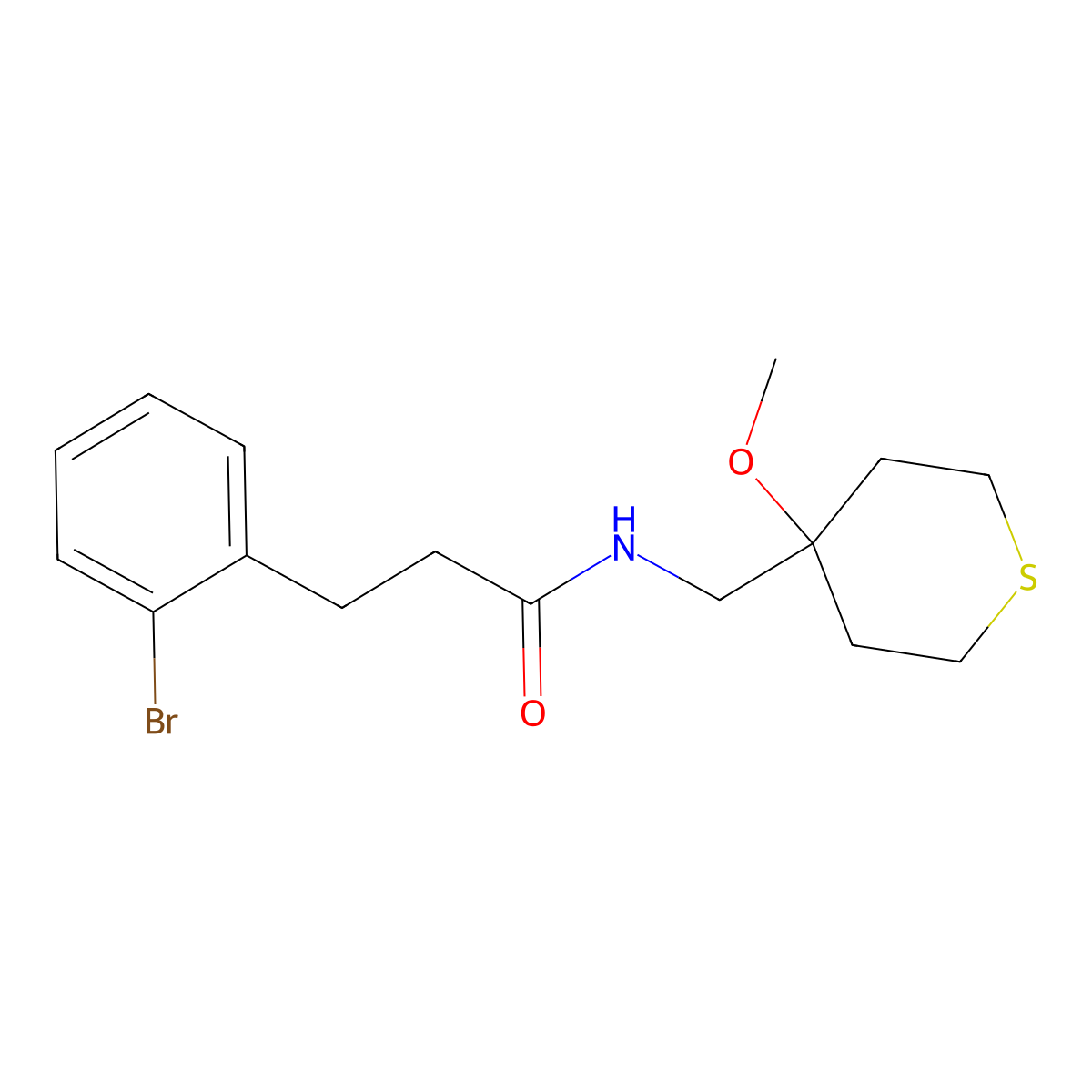 3-(2-bromophenyl)-N-[(4-methoxythian-4-yl)methyl]propanamide molecular structure, CAS 2097924-18-8