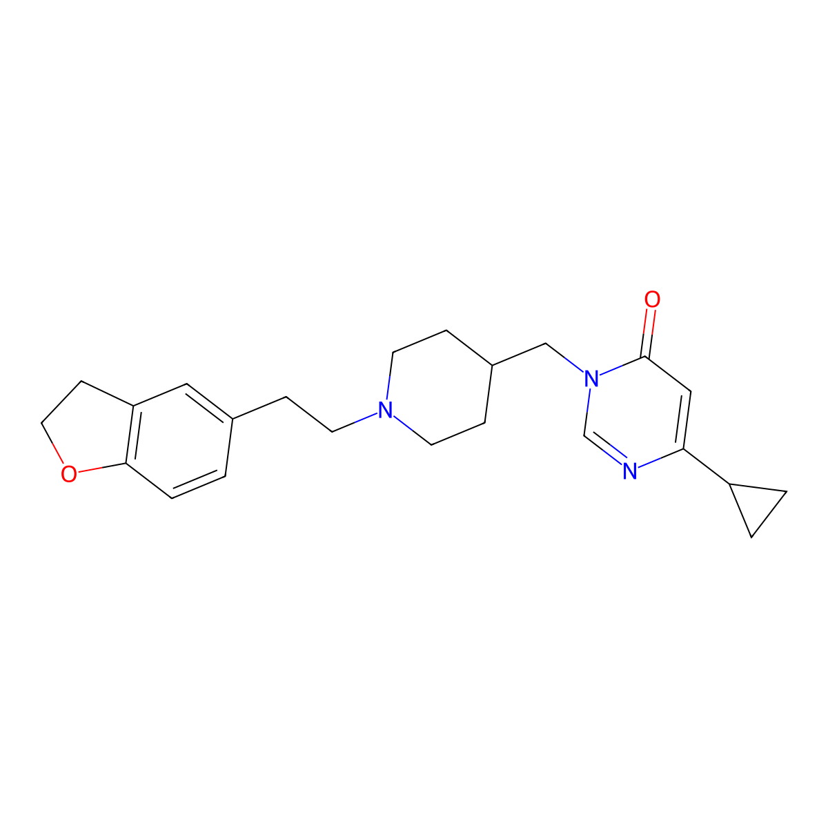 6-Cyclopropyl-3-({1-[2-(2,3-dihydro-1-benzofuran-5-yl)ethyl]piperidin-4-yl}methyl)-3,4-dihydropyrimidin-4-one molecular structure, CAS 2097924-20-2