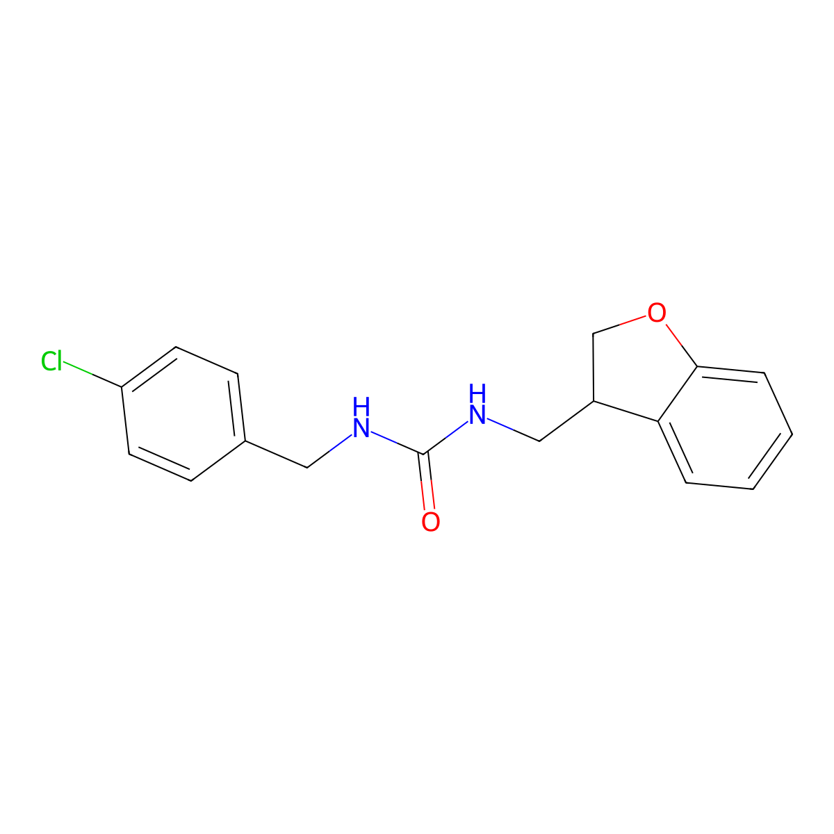 1-[(4-Chlorophenyl)methyl]-3-[(2,3-dihydro-1-benzofuran-3-yl)methyl]urea molecular structure, CAS 2097924-23-5