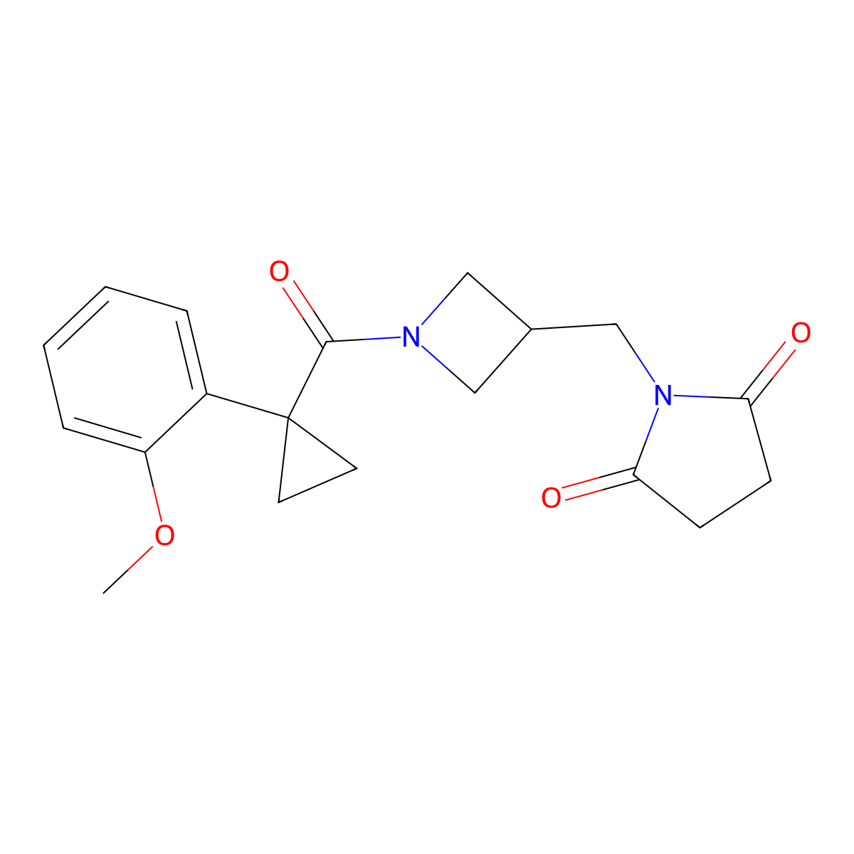1-({1-[1-(2-Methoxyphenyl)cyclopropanecarbonyl]azetidin-3-yl}methyl)pyrrolidine-2,5-dione molecular structure, CAS 2097924-24-6