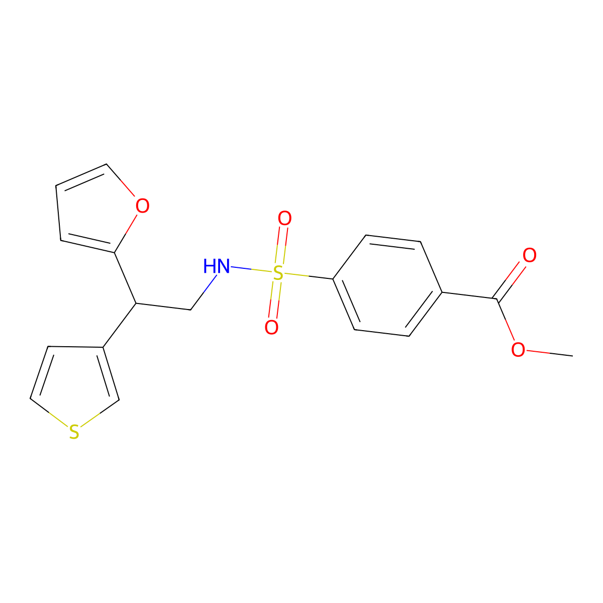 Methyl 4-{[2-(furan-2-yl)-2-(thiophen-3-yl)ethyl]sulfamoyl}benzoate molecular structure, CAS 2097924-25-7