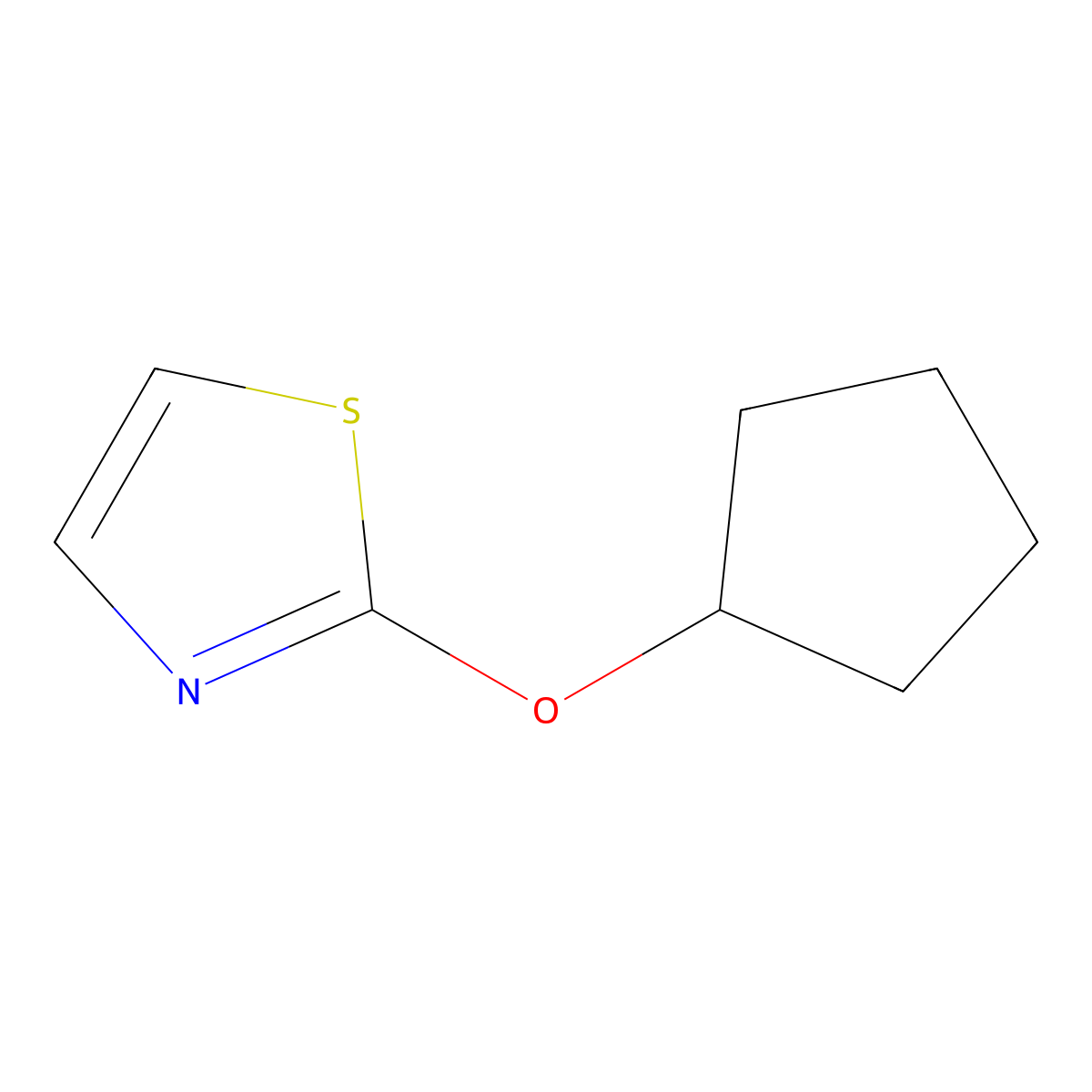 2-(Cyclopentyloxy)-1,3-thiazole molecular structure, CAS 2097924-28-0