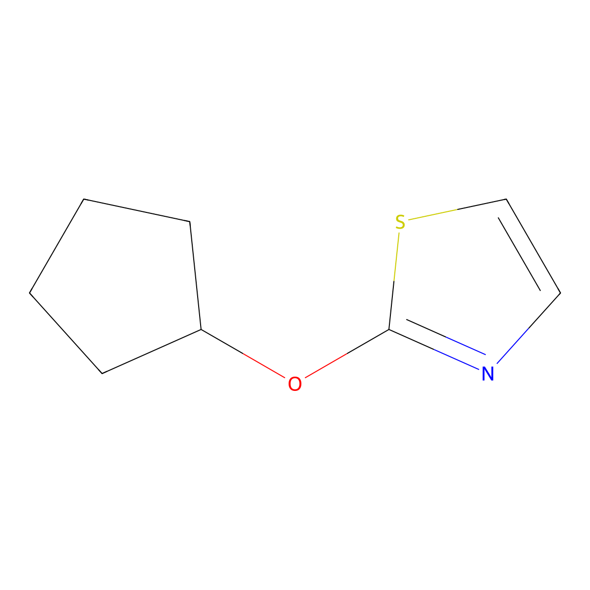 2-(Cyclopentyloxy)-1,3-thiazole molecular structure, CAS 2097924-28-0