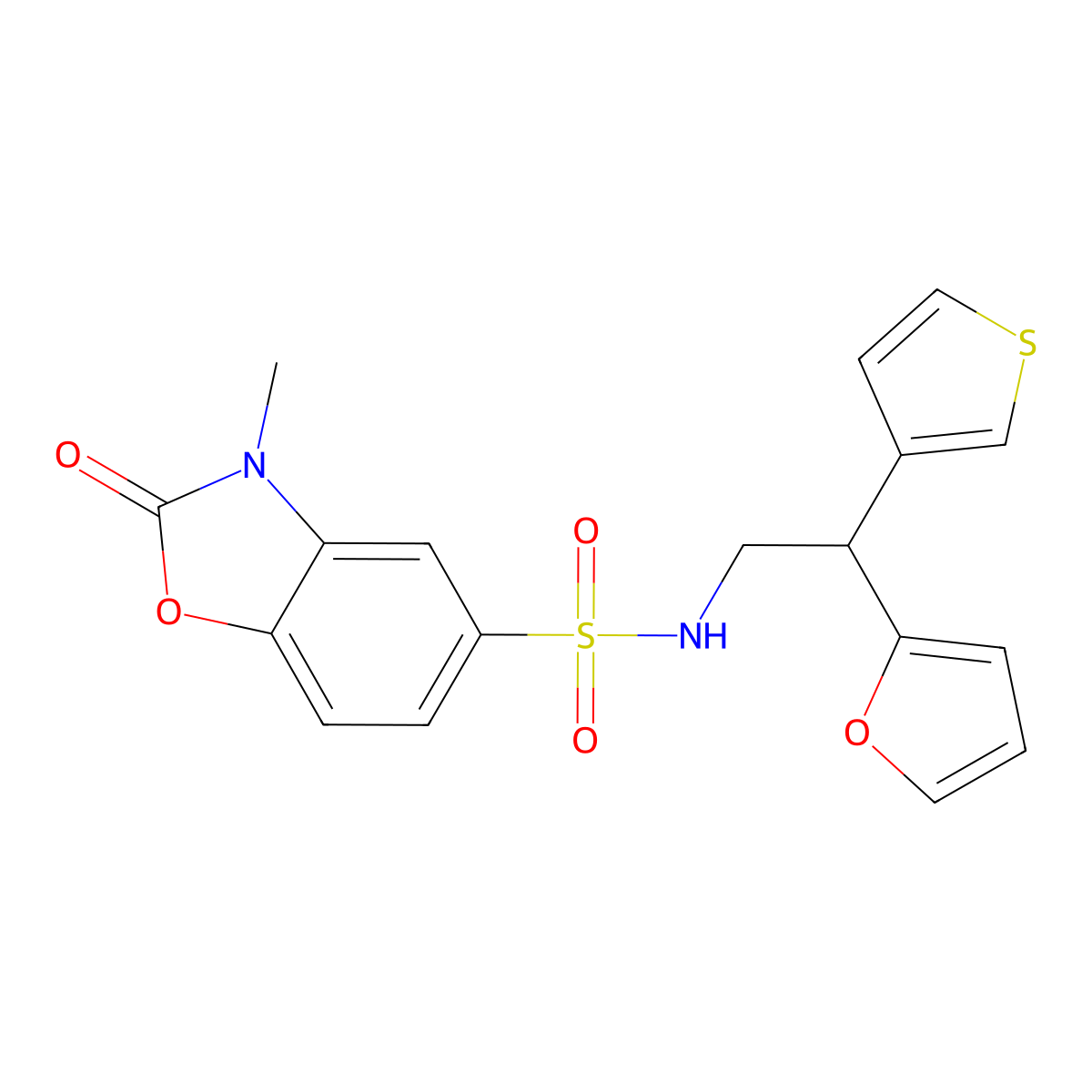 N-[2-(furan-2-yl)-2-(thiophen-3-yl)ethyl]-3-methyl-2-oxo-2,3-dihydro-1,3-benzoxazole-5-sulfonamide molecular structure, CAS 2097924-29-1
