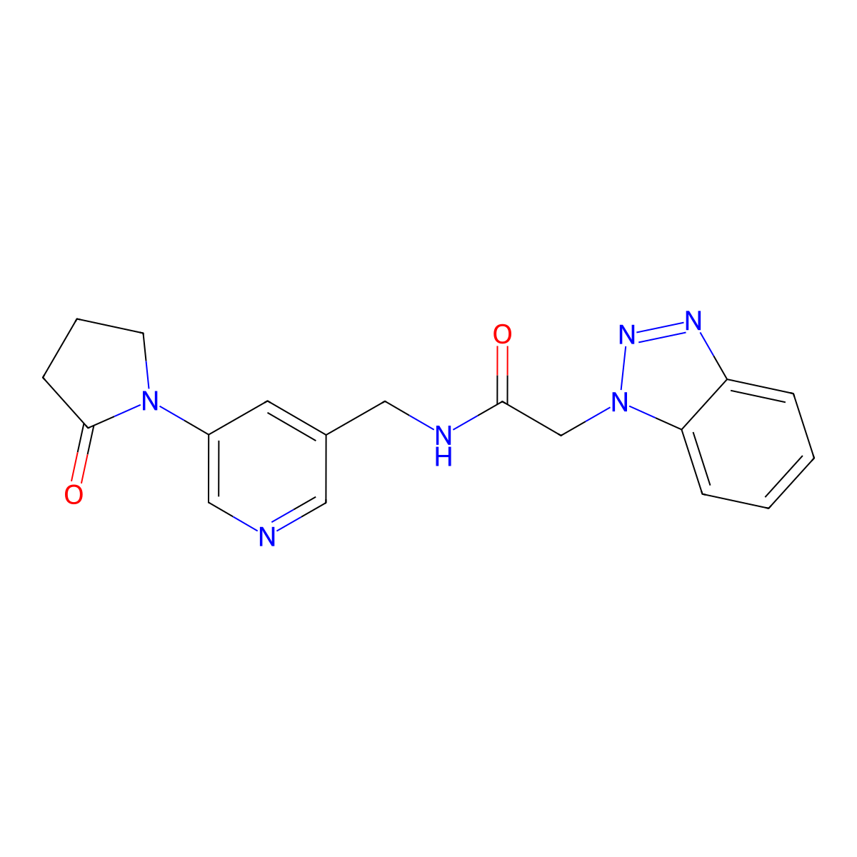 2-(1H-1,2,3-benzotriazol-1-yl)-N-{[5-(2-oxopyrrolidin-1-yl)pyridin-3-yl]methyl}acetamide molecular structure, CAS 2097924-30-4