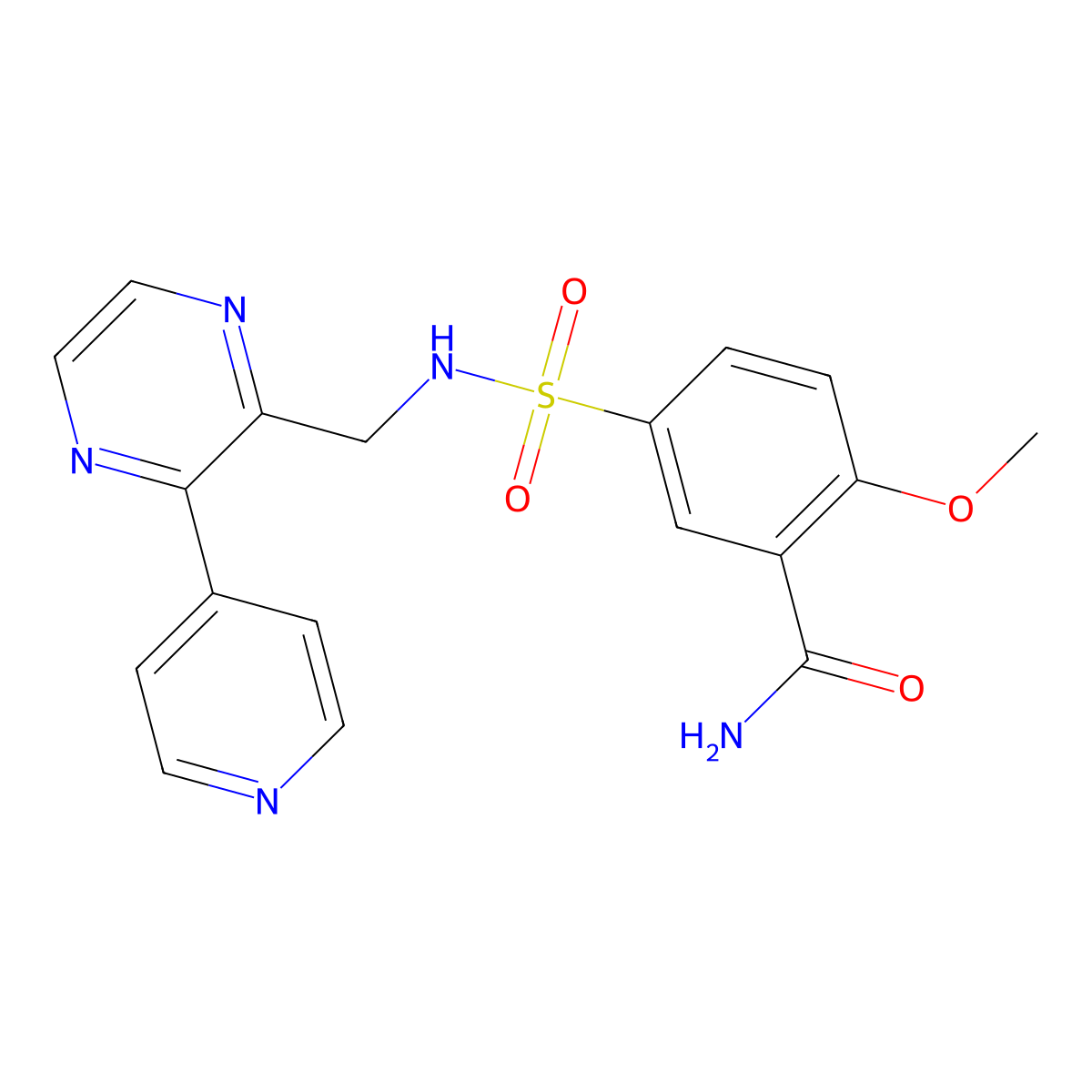2-Methoxy-5-({[3-(pyridin-4-yl)pyrazin-2-yl]methyl}sulfamoyl)benzamide molecular structure, CAS 2097924-37-1