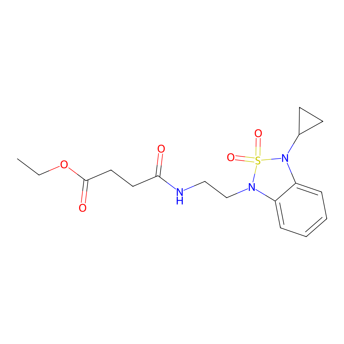 Ethyl 3-{[2-(3-cyclopropyl-2,2-dioxo-1,3-dihydro-2lambda6,1,3-benzothiadiazol-1-yl)ethyl]carbamoyl}propanoate molecular structure, CAS 2097924-44-0