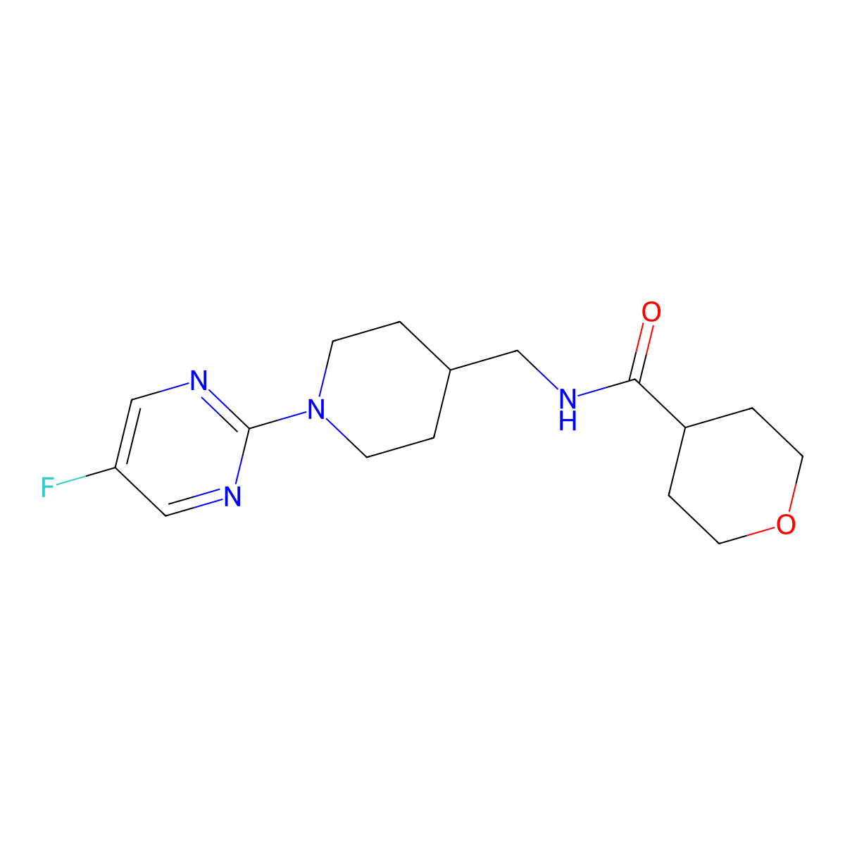 N-{[1-(5-fluoropyrimidin-2-yl)piperidin-4-yl]methyl}oxane-4-carboxamide molecular structure, CAS 2097924-45-1