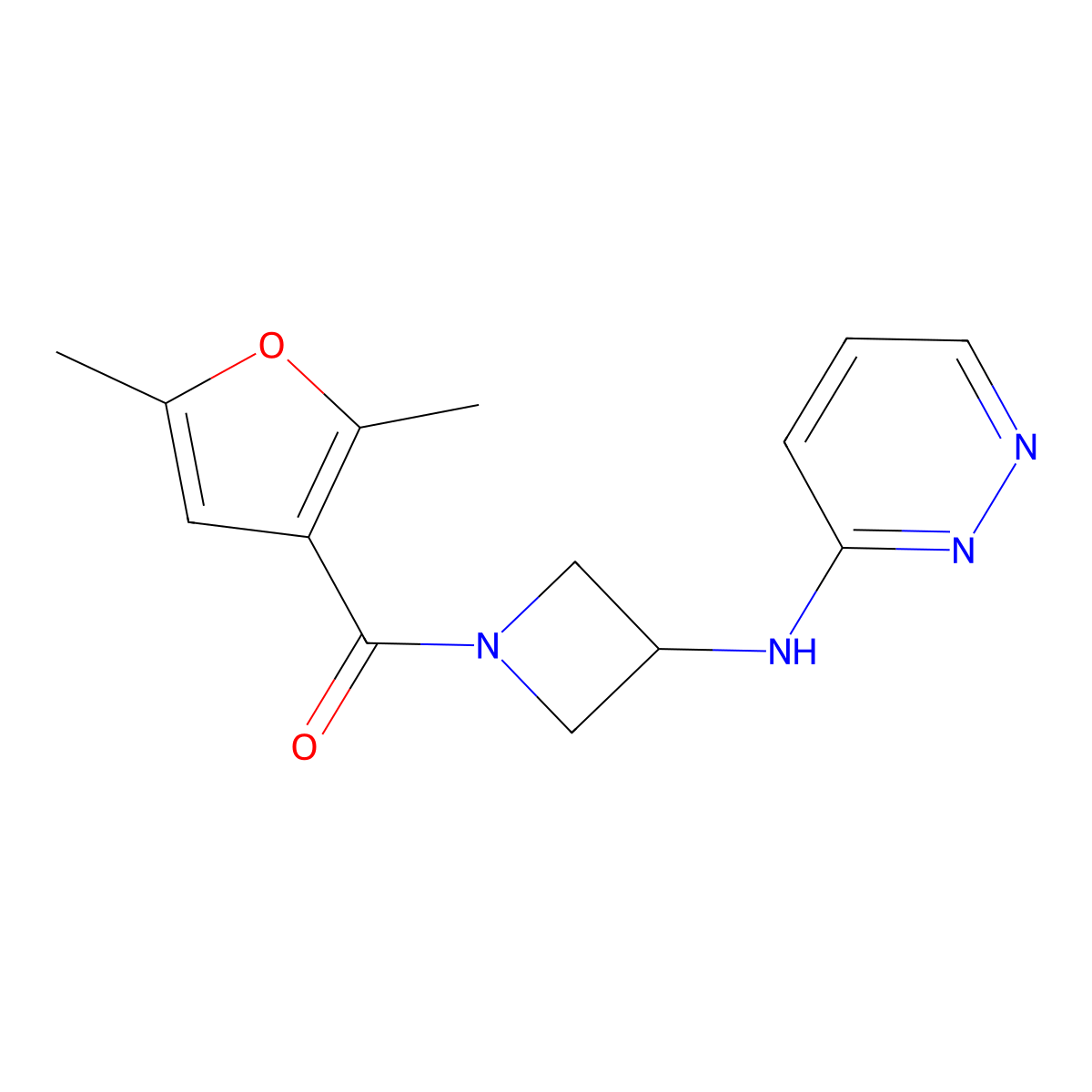 N-[1-(2,5-dimethylfuran-3-carbonyl)azetidin-3-yl]pyridazin-3-amine molecular structure, CAS 2097924-47-3
