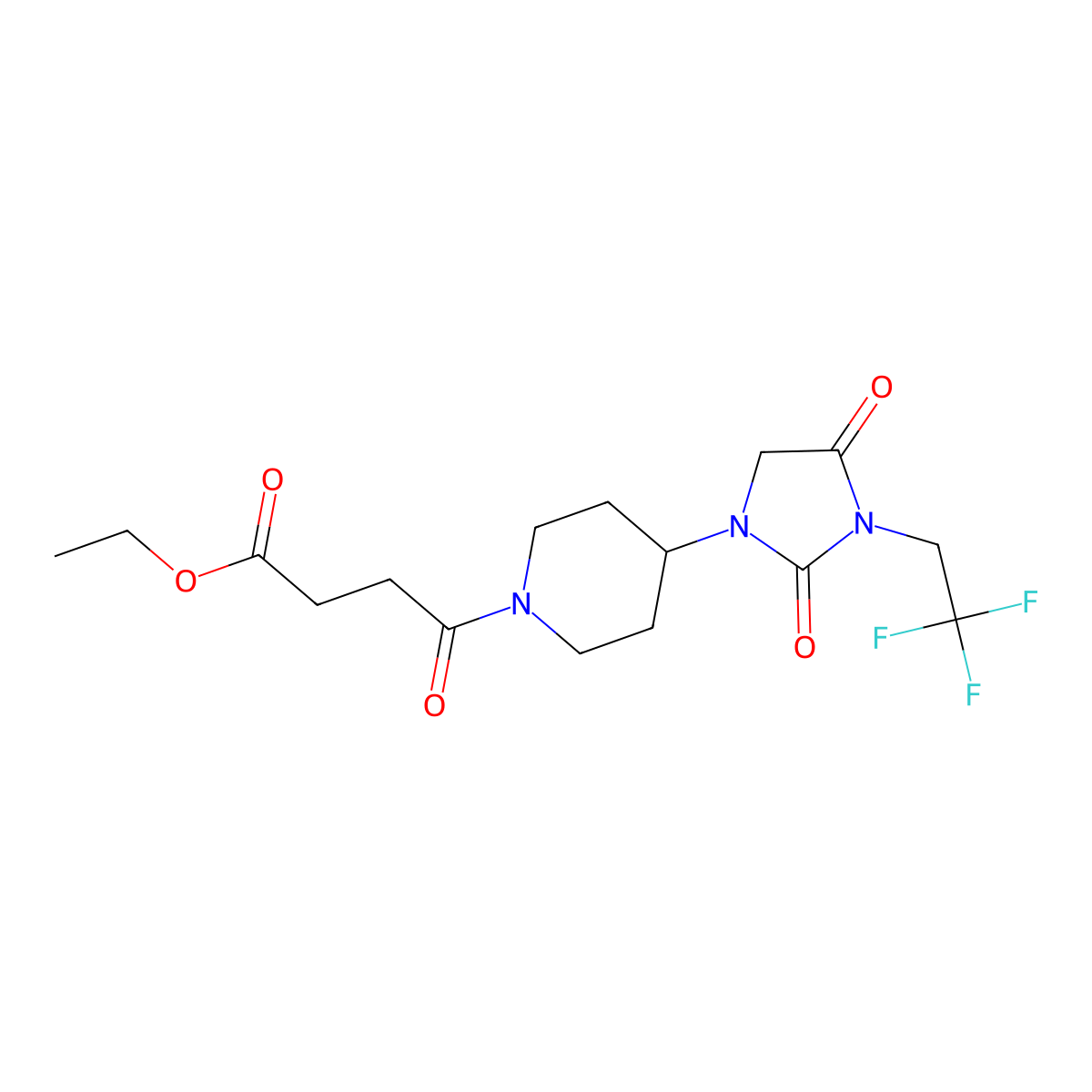 Ethyl 4-{4-[2,4-dioxo-3-(2,2,2-trifluoroethyl)imidazolidin-1-yl]piperidin-1-yl}-4-oxobutanoate molecular structure, CAS 2097924-49-5
