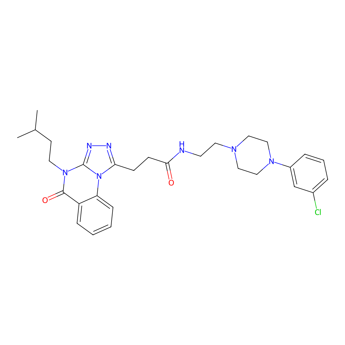 N-{2-[4-(3-chlorophenyl)piperazin-1-yl]ethyl}-3-[4-(3-methylbutyl)-5-oxo-4H,5H-[1,2,4]triazolo[4,3-a]quinazolin-1-yl]propanamide molecular structure, CAS 2097924-51-9