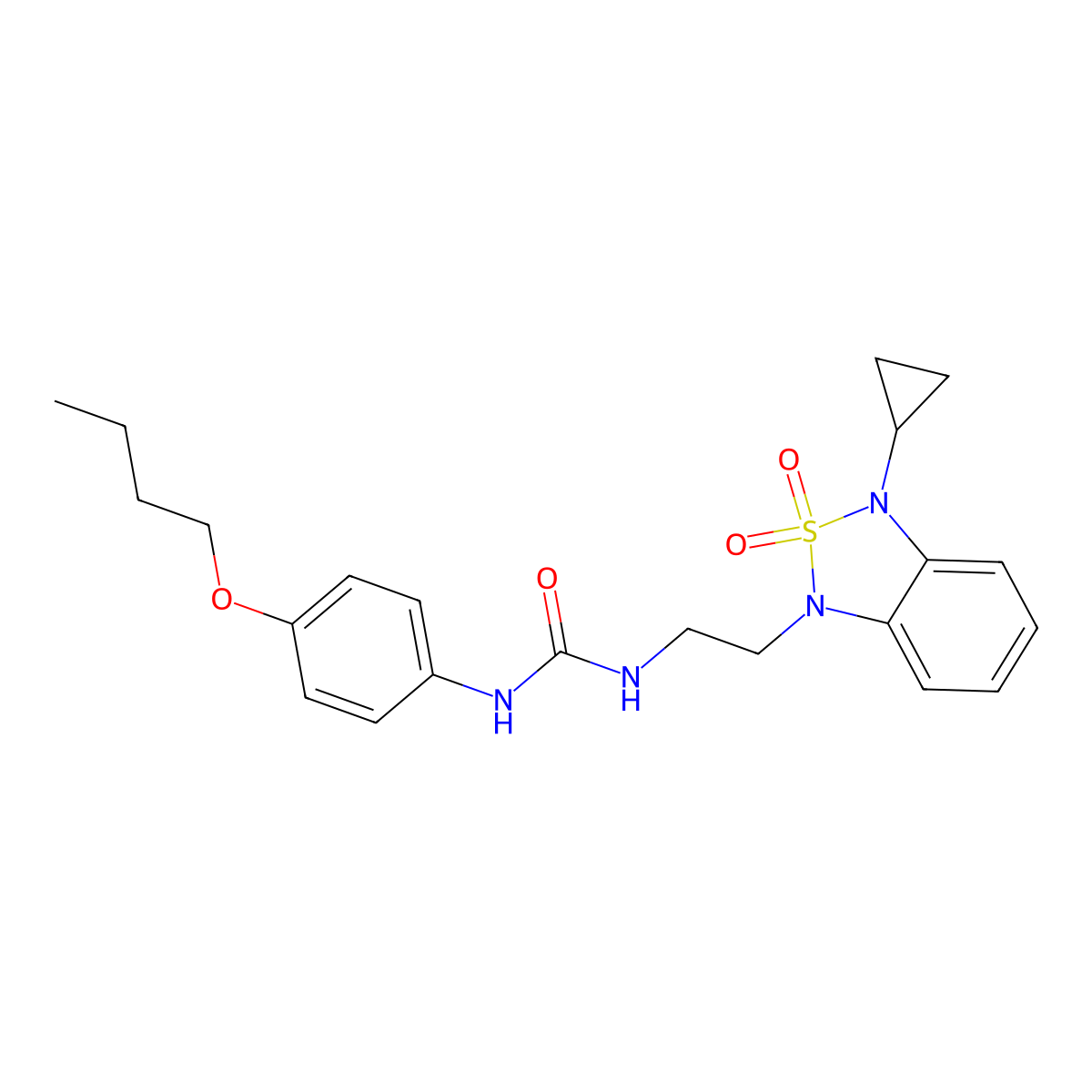 1-(4-Butoxyphenyl)-3-[2-(3-cyclopropyl-2,2-dioxo-1,3-dihydro-2lambda6,1,3-benzothiadiazol-1-yl)ethyl]urea molecular structure, CAS 2097924-57-5
