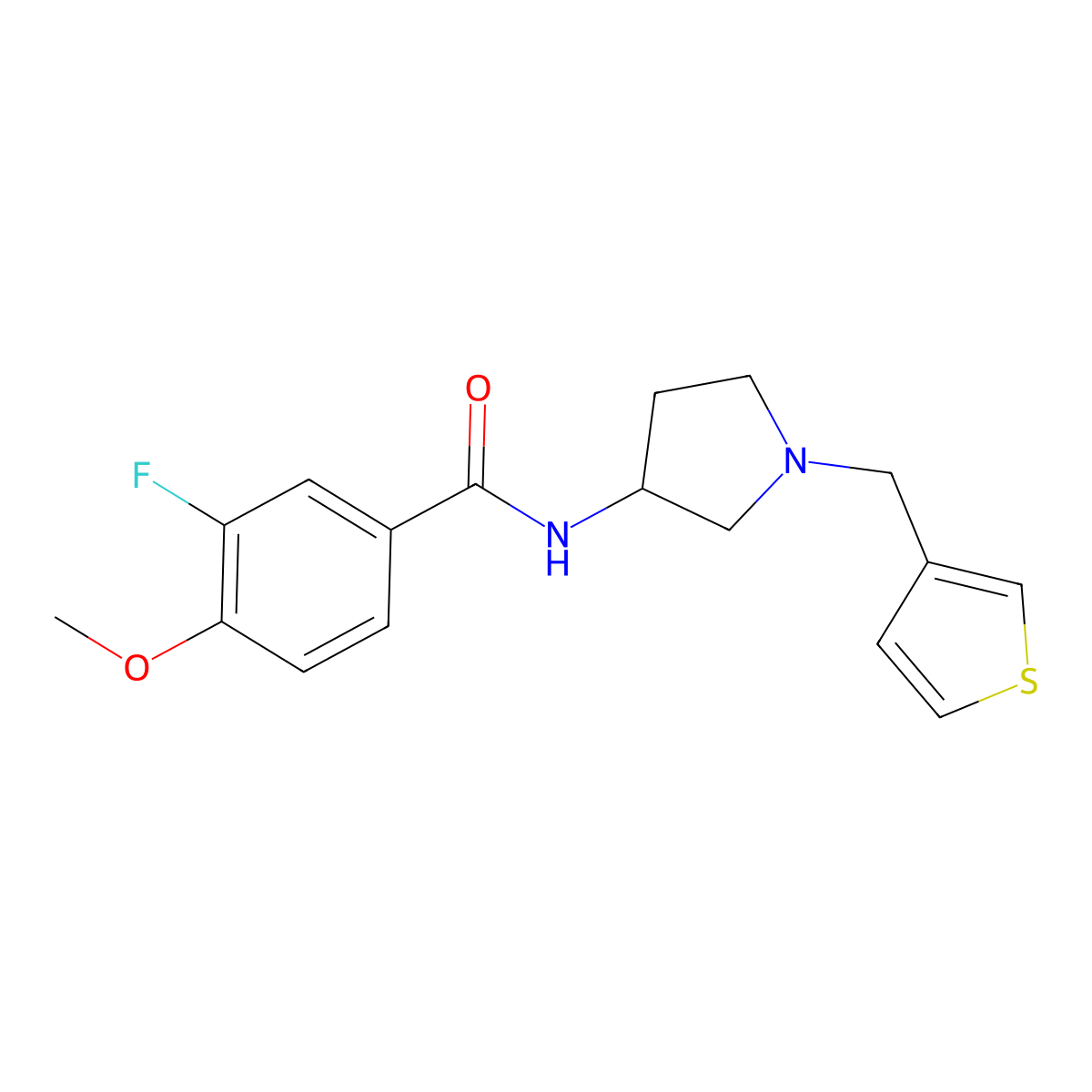 3-fluoro-4-methoxy-N-{1-[(thiophen-3-yl)methyl]pyrrolidin-3-yl}benzamide molecular structure, CAS 2097924-61-1