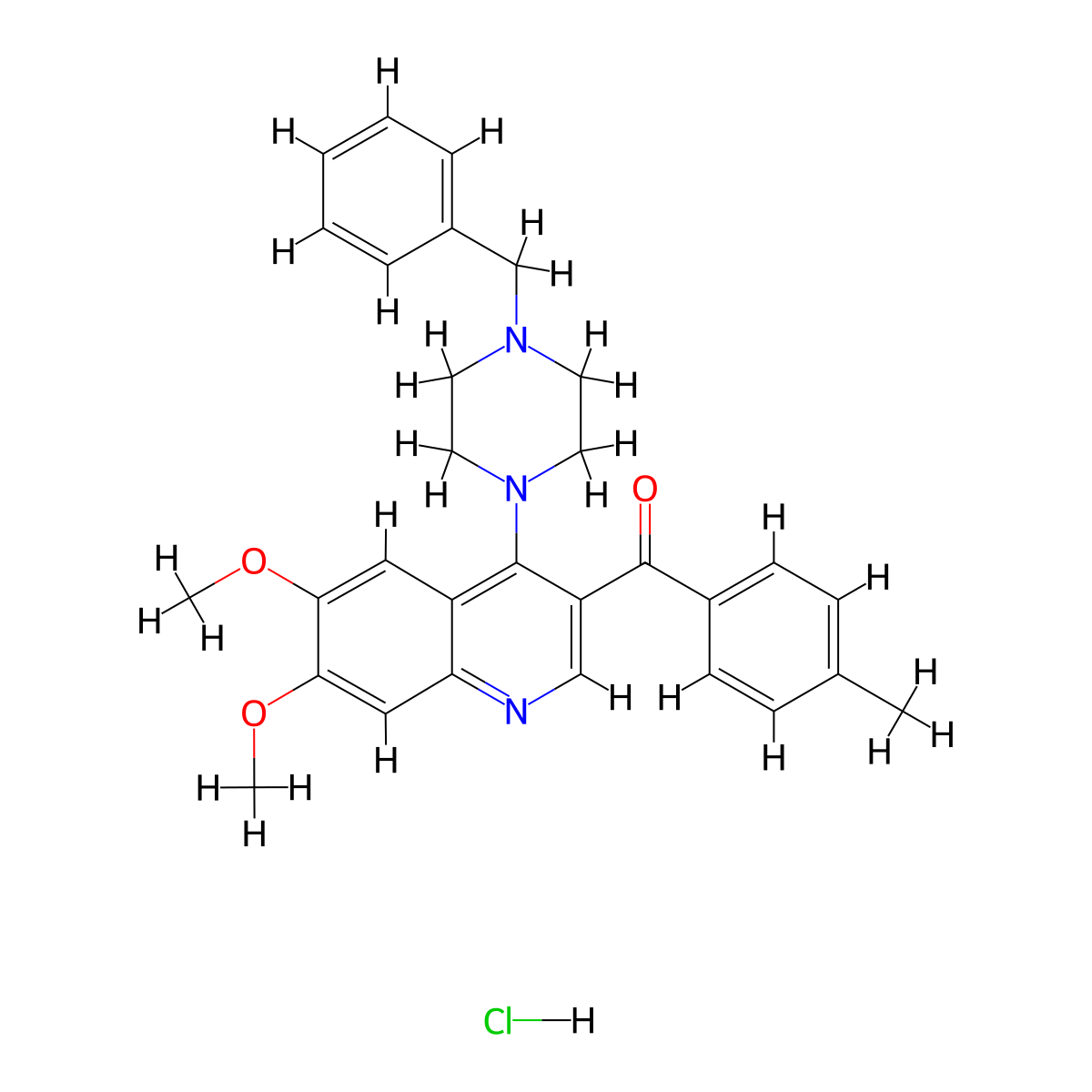 4-(4-Benzylpiperazin-1-yl)-6,7-dimethoxy-3-(4-methylbenzoyl)quinoline hydrochloride molecular structure, CAS 2097924-63-3