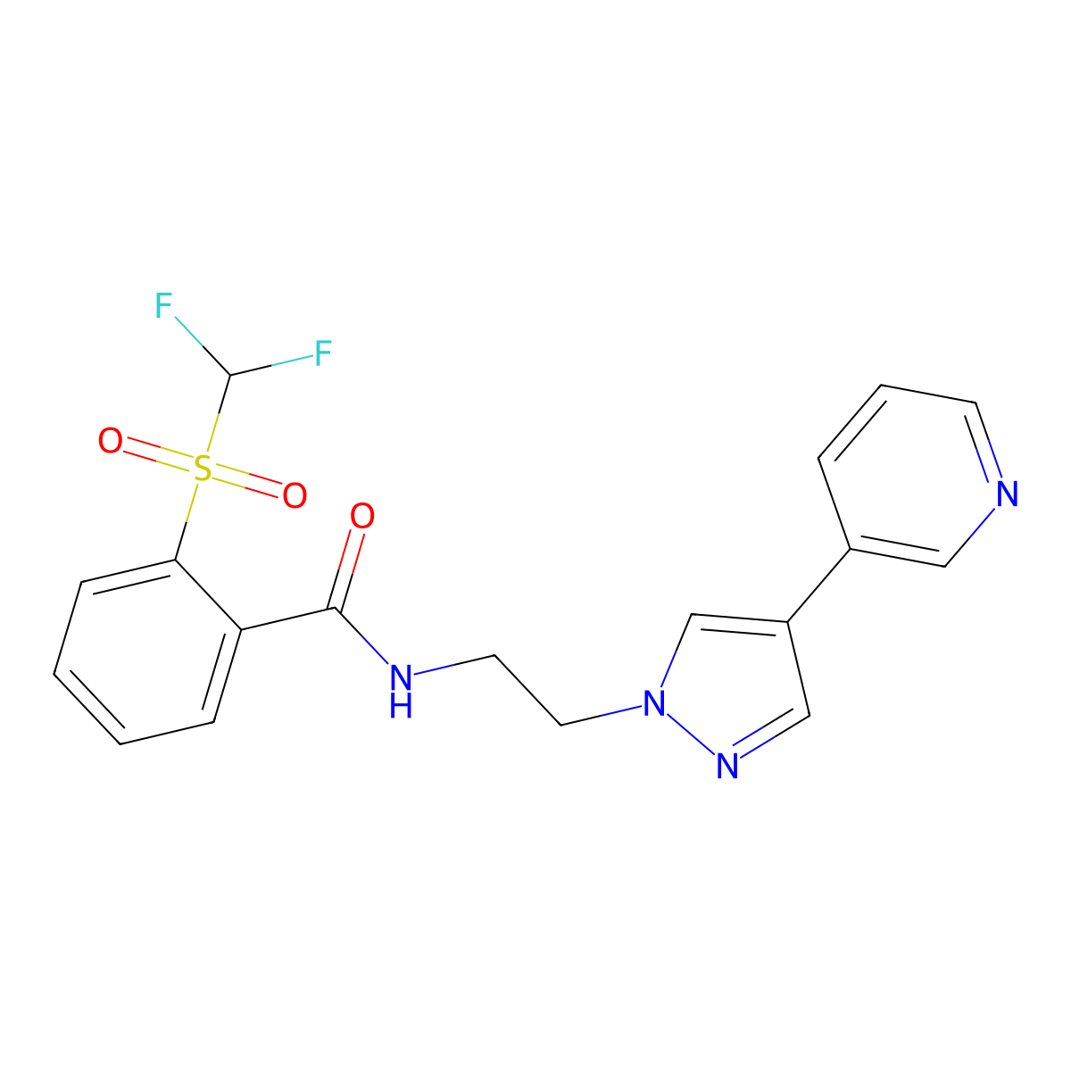 2-difluoromethanesulfonyl-N-{2-[4-(pyridin-3-yl)-1H-pyrazol-1-yl]ethyl}benzamide molecular structure, CAS 2097924-66-6