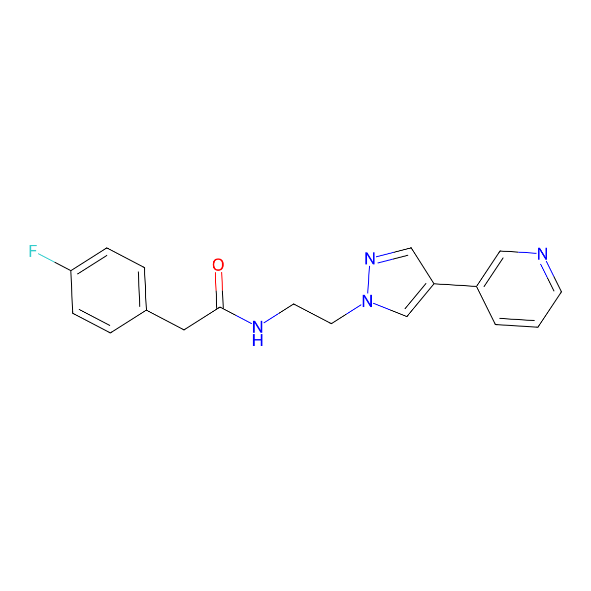 2-(4-fluorophenyl)-N-{2-[4-(pyridin-3-yl)-1H-pyrazol-1-yl]ethyl}acetamide molecular structure, CAS 2097924-68-8