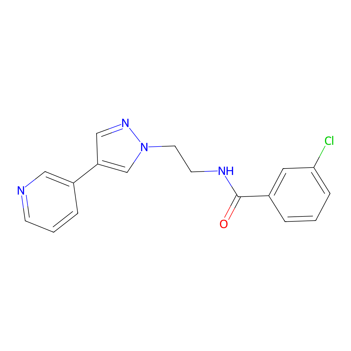 3-chloro-N-{2-[4-(pyridin-3-yl)-1H-pyrazol-1-yl]ethyl}benzamide molecular structure, CAS 2097924-75-7