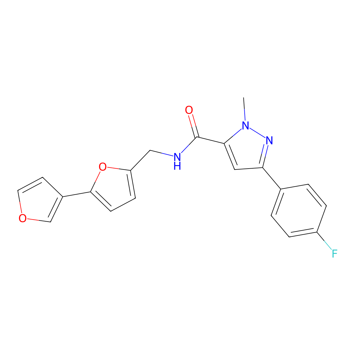 N-({[2,3'-bifuran]-5-yl}methyl)-3-(4-fluorophenyl)-1-methyl-1H-pyrazole-5-carboxamide molecular structure, CAS 2097924-77-9