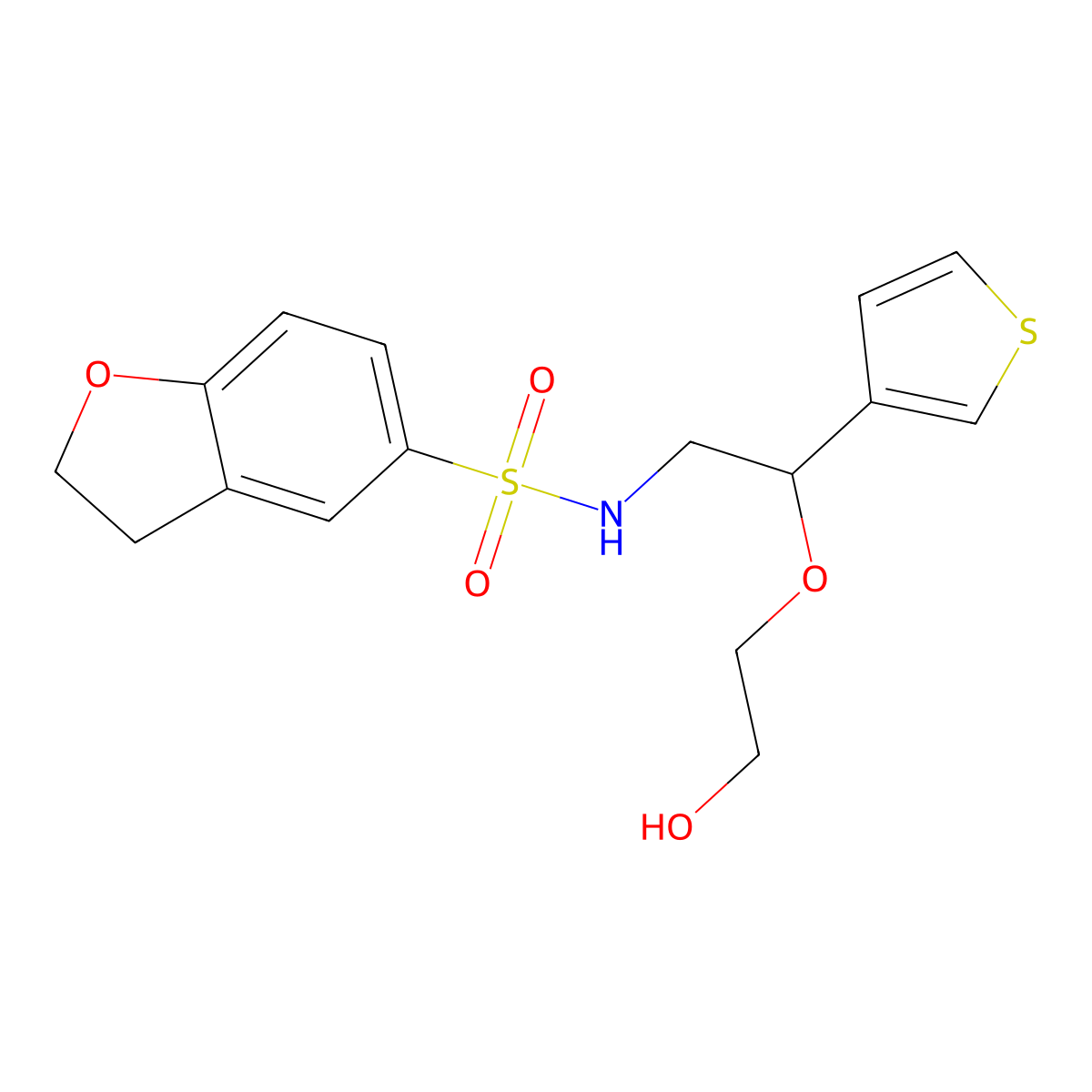2-[2-(2,3-Dihydro-1-benzofuran-5-sulfonamido)-1-(thiophen-3-yl)ethoxy]ethan-1-ol molecular structure, CAS 2097924-79-1